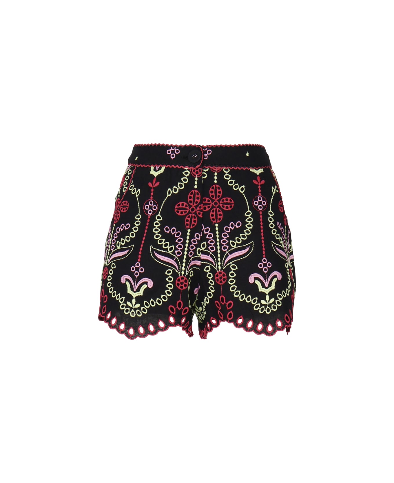 Charo Ruiz Kira Shorts In Cotton And Linen Blend - BLACK, pink, red