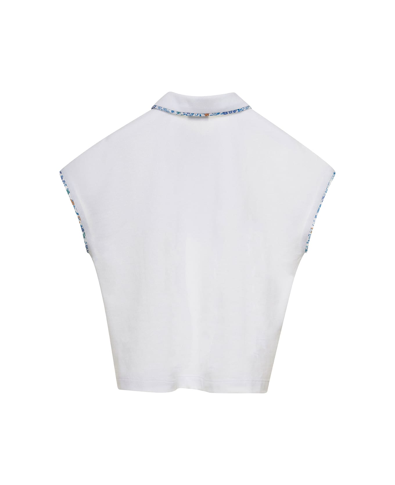 Il Gufo White Cropped Polo With Flower Print Detailing In Cotton Girl - White