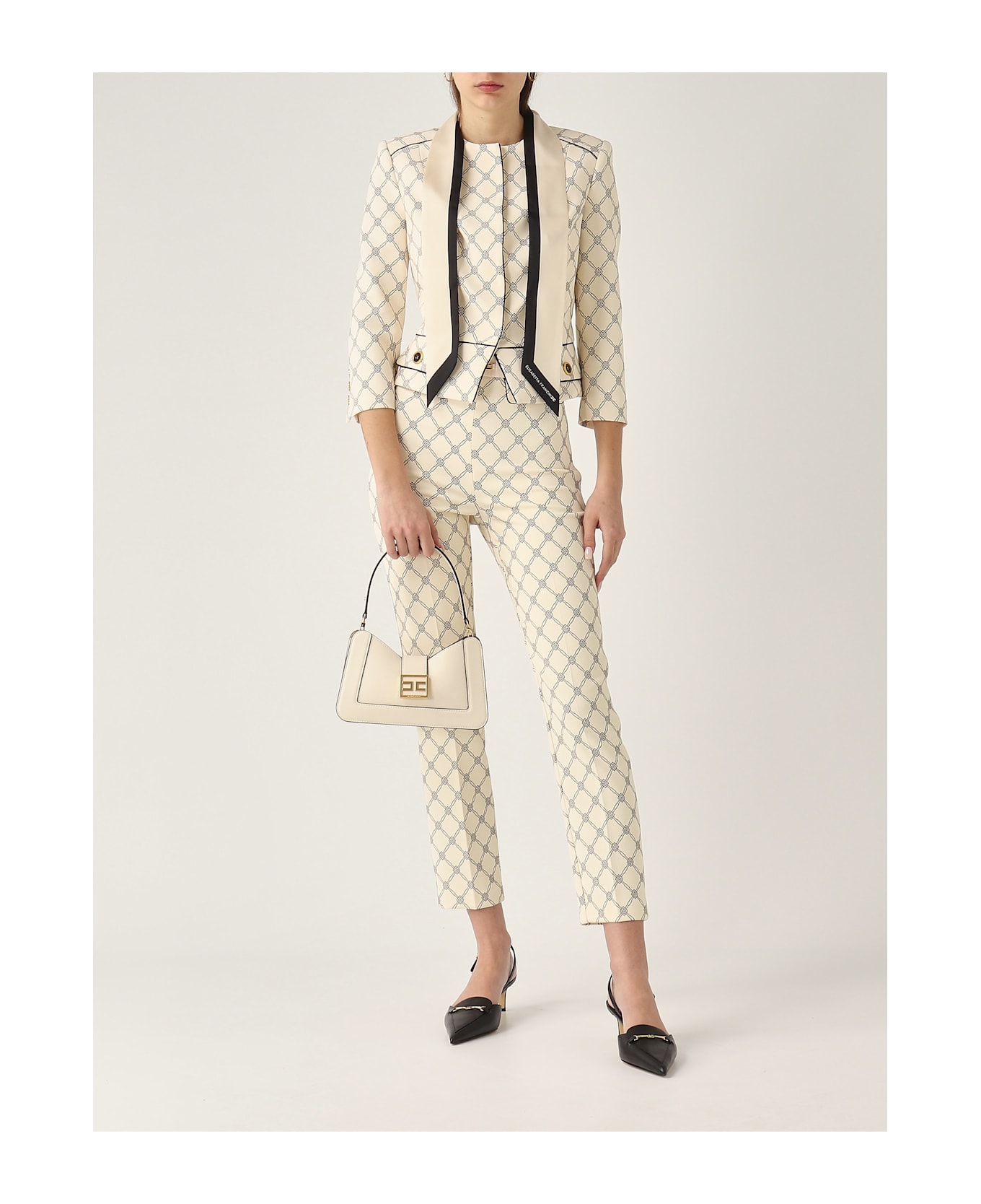 Elisabetta Franchi Giacca In Crepe Con Foulard Removibile Blazer - Ivory
