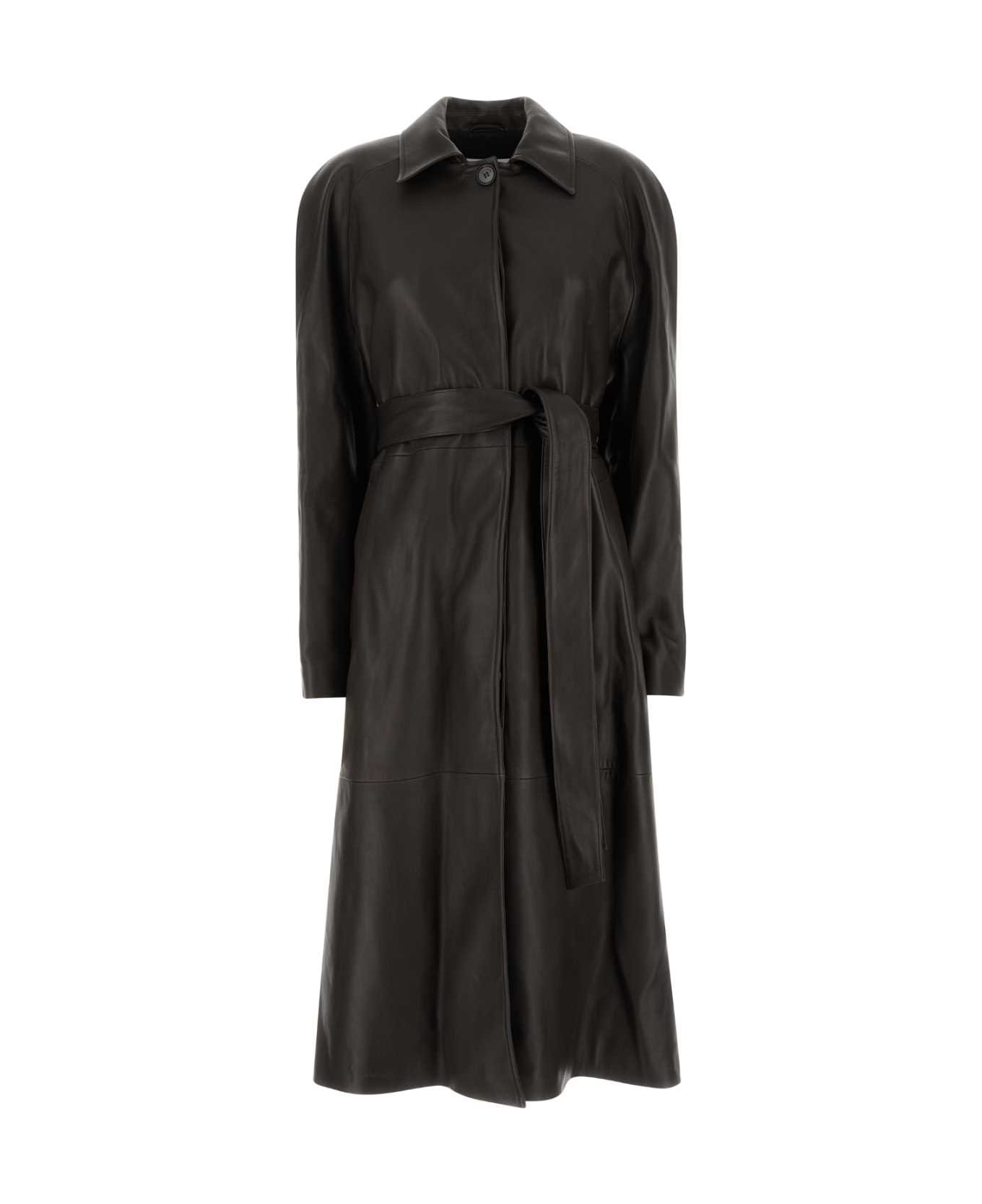 Magda Butrym Dark Brown Leather Trench Coat - BROWN