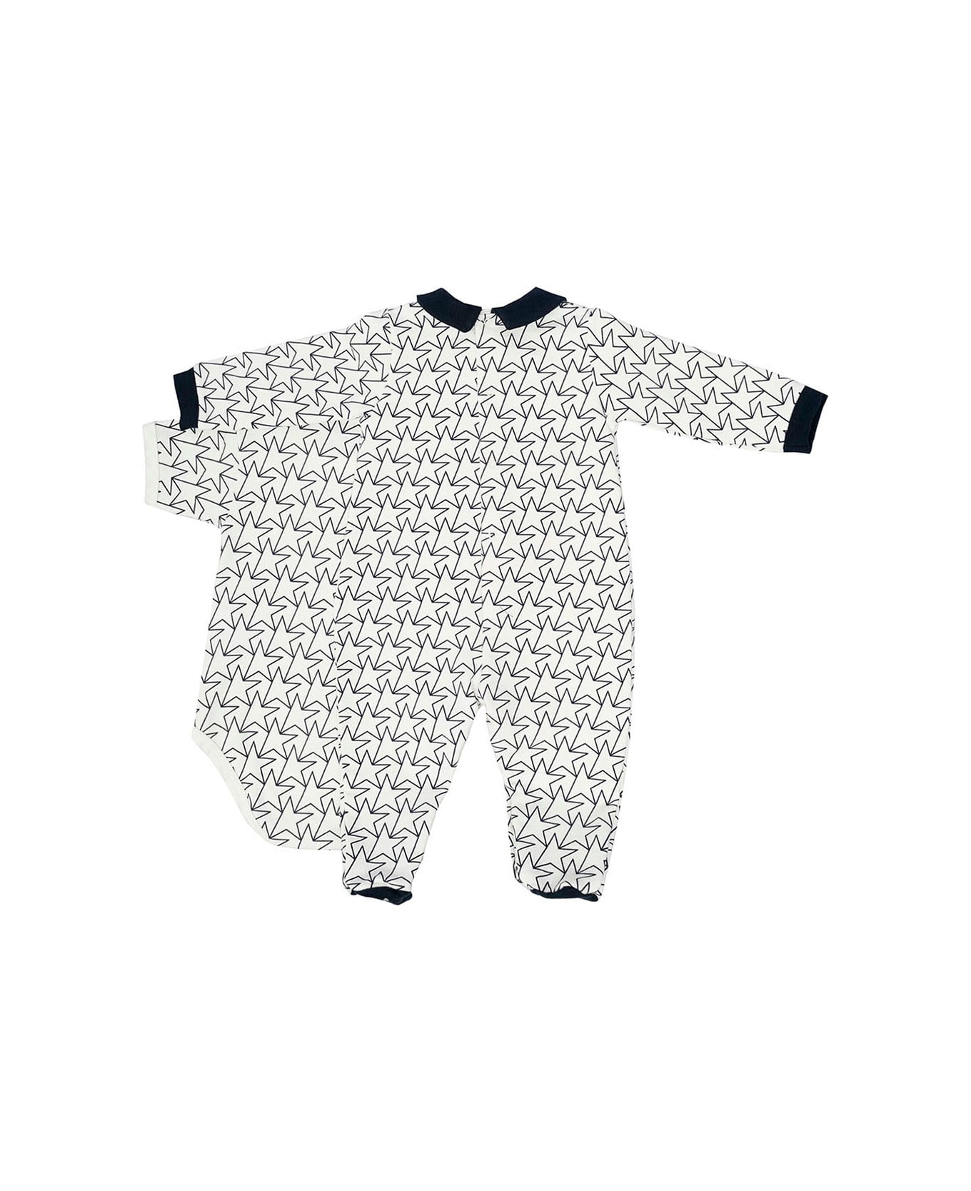 Golden Goose Star Baby White And Blue Cotton Coordinated Suit Baby Boy Golden Goose Kids - Blu