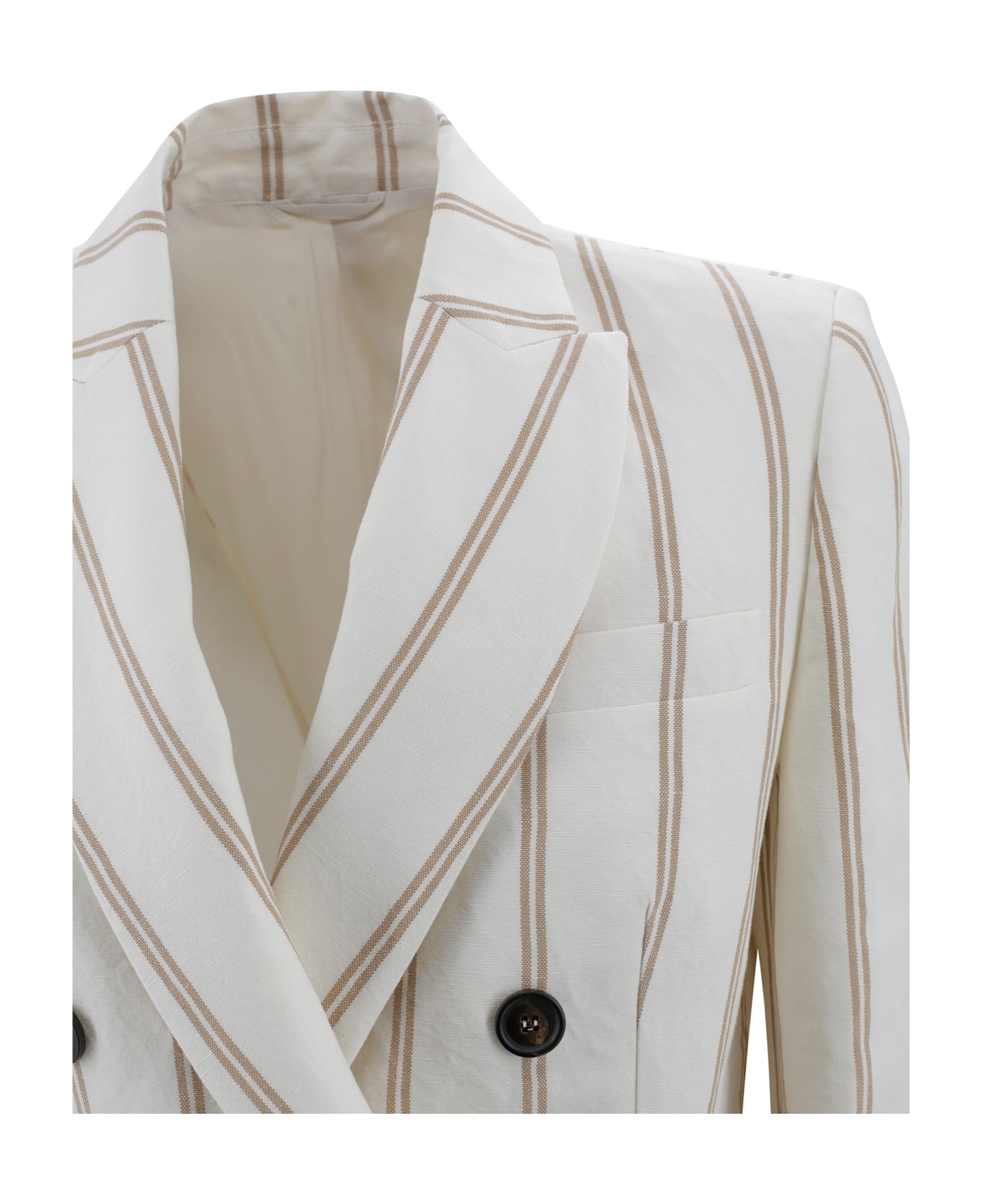 Brunello Cucinelli Multicolor Jacket With All-over Striped Motif And Monile Detail In Linen And Cotton Blend Woman
