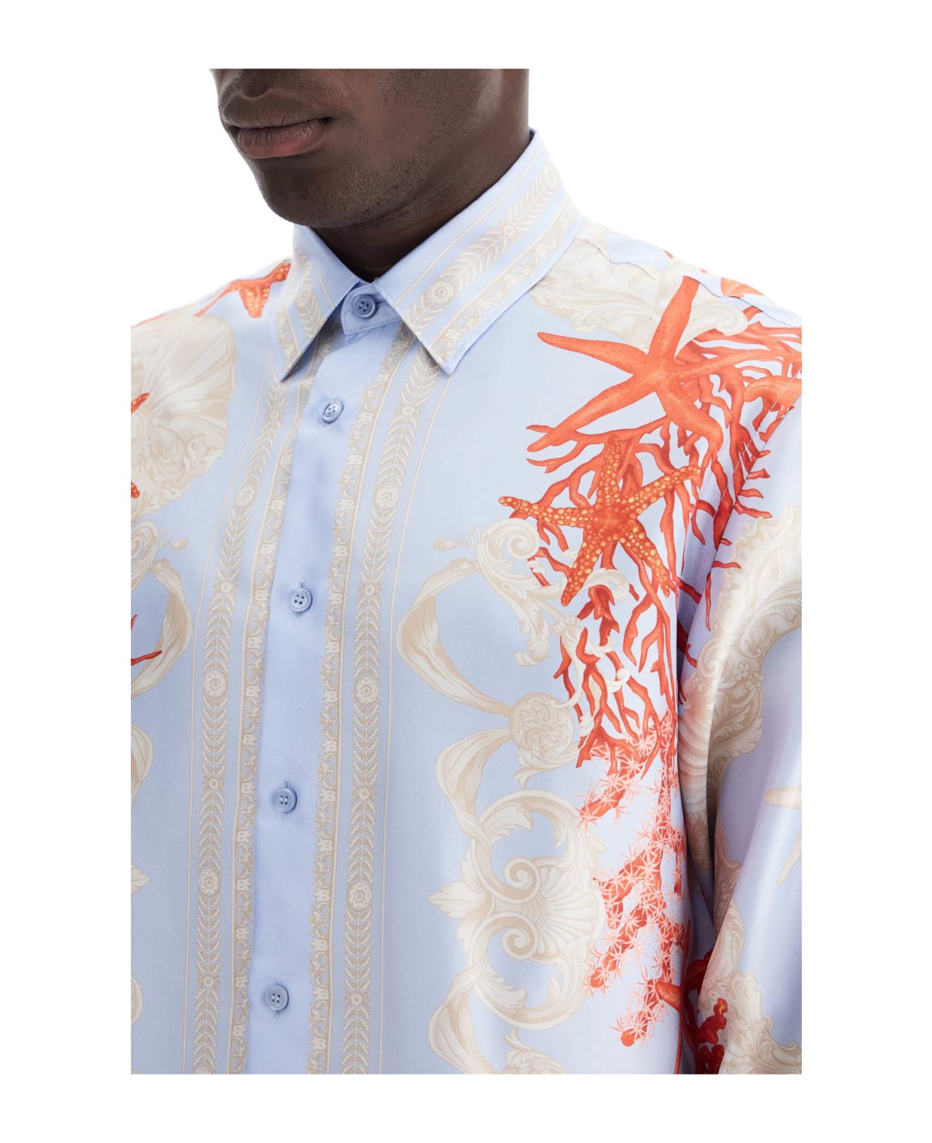 Versace Barocco Sea Silk Shirt - BLUE HYDRANGEA+CORAL+BONE (Light blue)