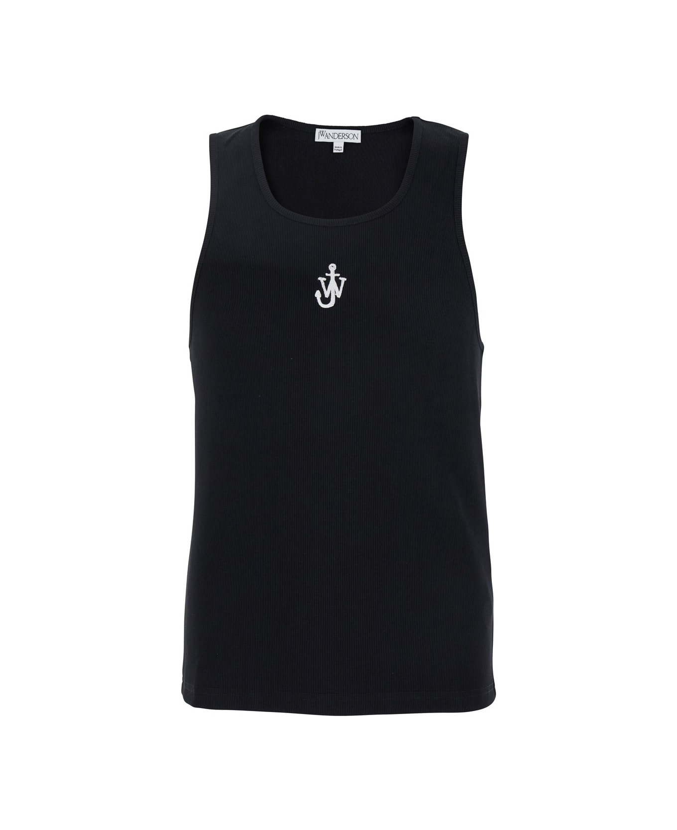 J.W. Anderson Black Sleeveless Top With Logo Embroidery On The Front In Cotton Man - Black