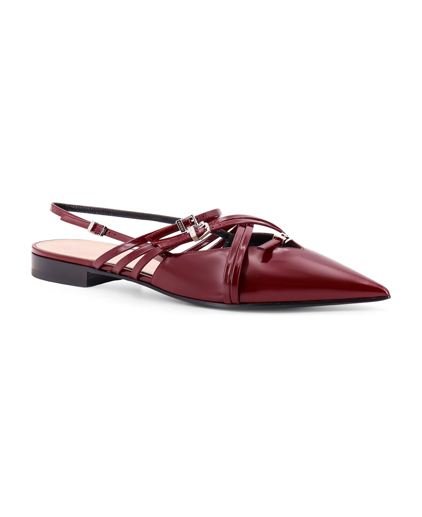 Gucci Leather Slingback With Bands And Gucci Buckle - Red