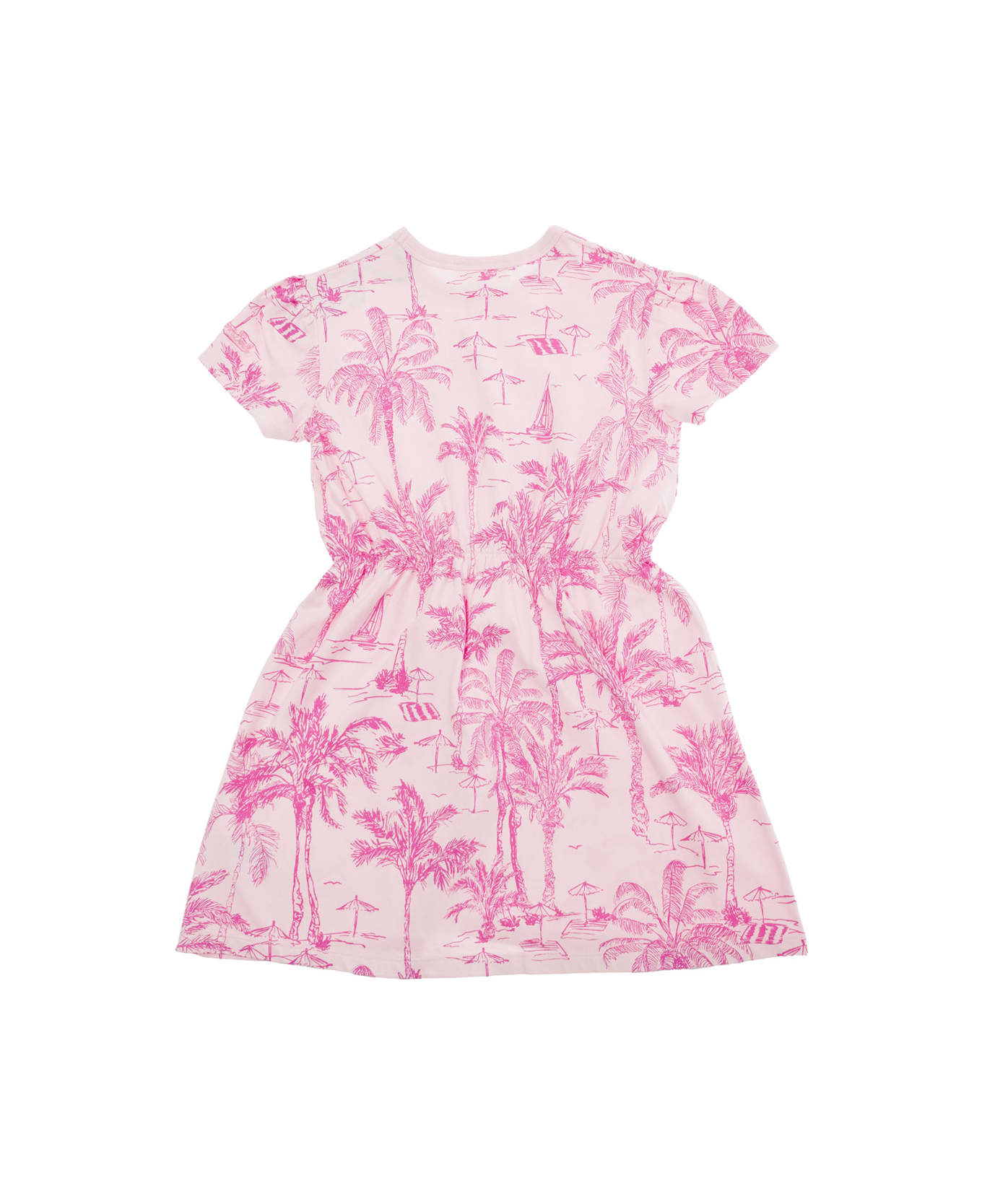 MC2 Saint Barth 'leila' Pink Dress With All-over Palm Print In Cotton Girl - Pink ワンピース＆ドレス