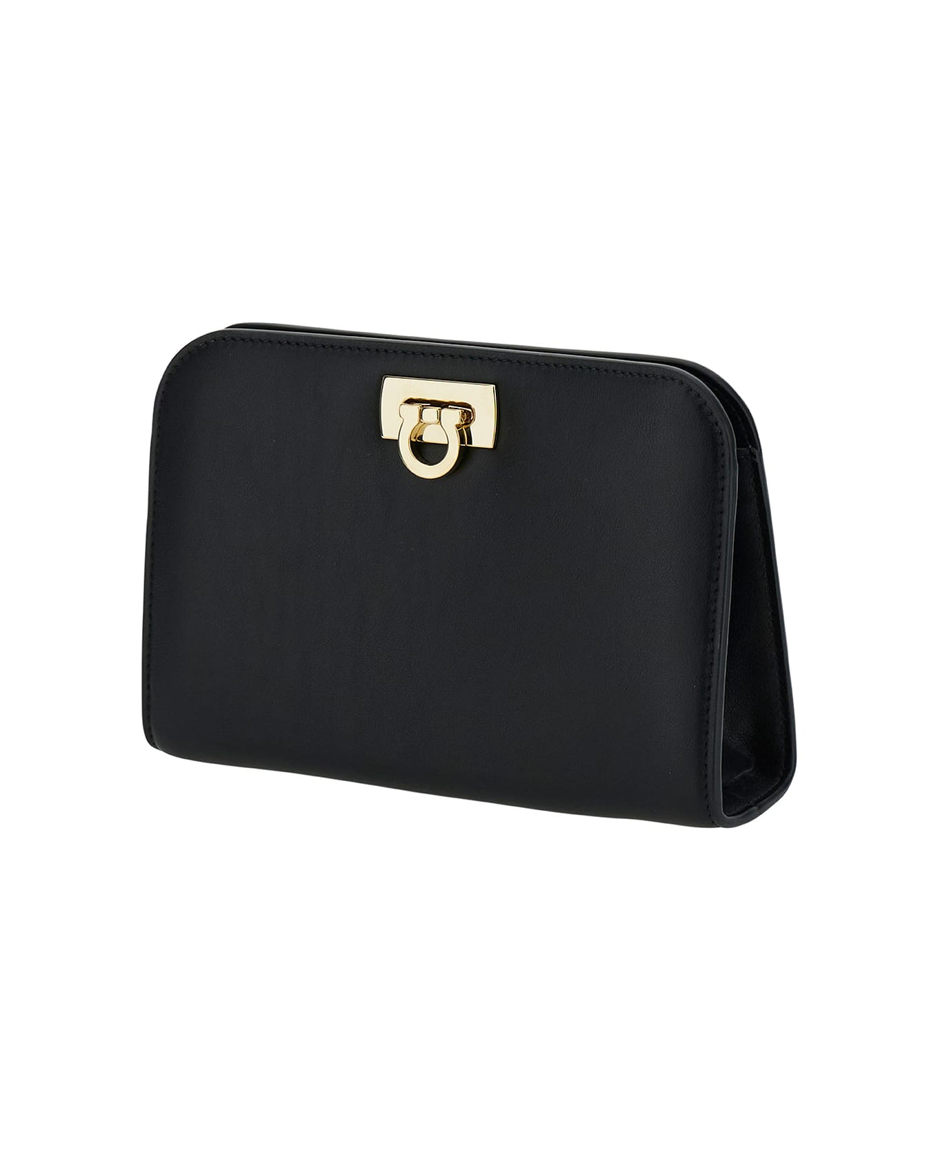 Ferragamo 'diana' Mini Clutch Bag In Black Calf Leather - Black ショルダーバッグ