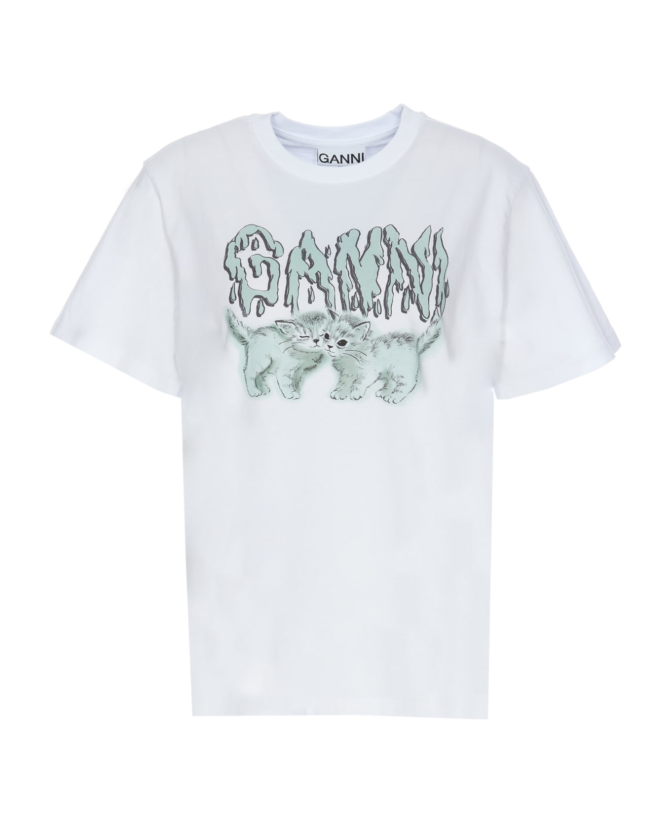 Ganni Basic Jersey Love Cats Relaxed T-shirt - White Tシャツ