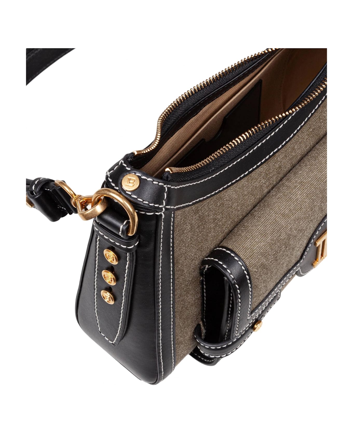 Balmain Borsa B-buzz Hobo In Tele E Pelle Colore Kaki E Noir - kaki/noir