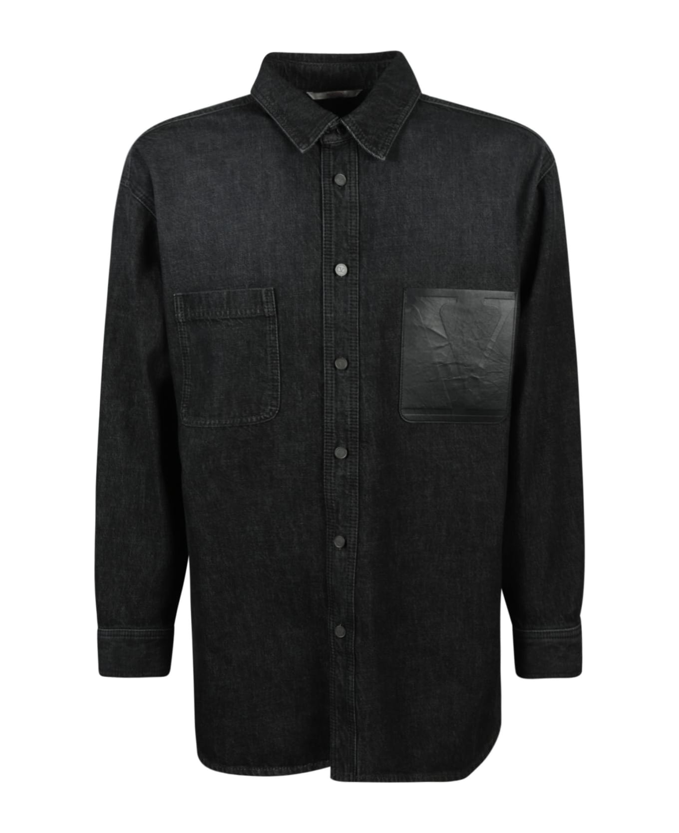Valentino V-pocket Patched Denim Shirt - Black