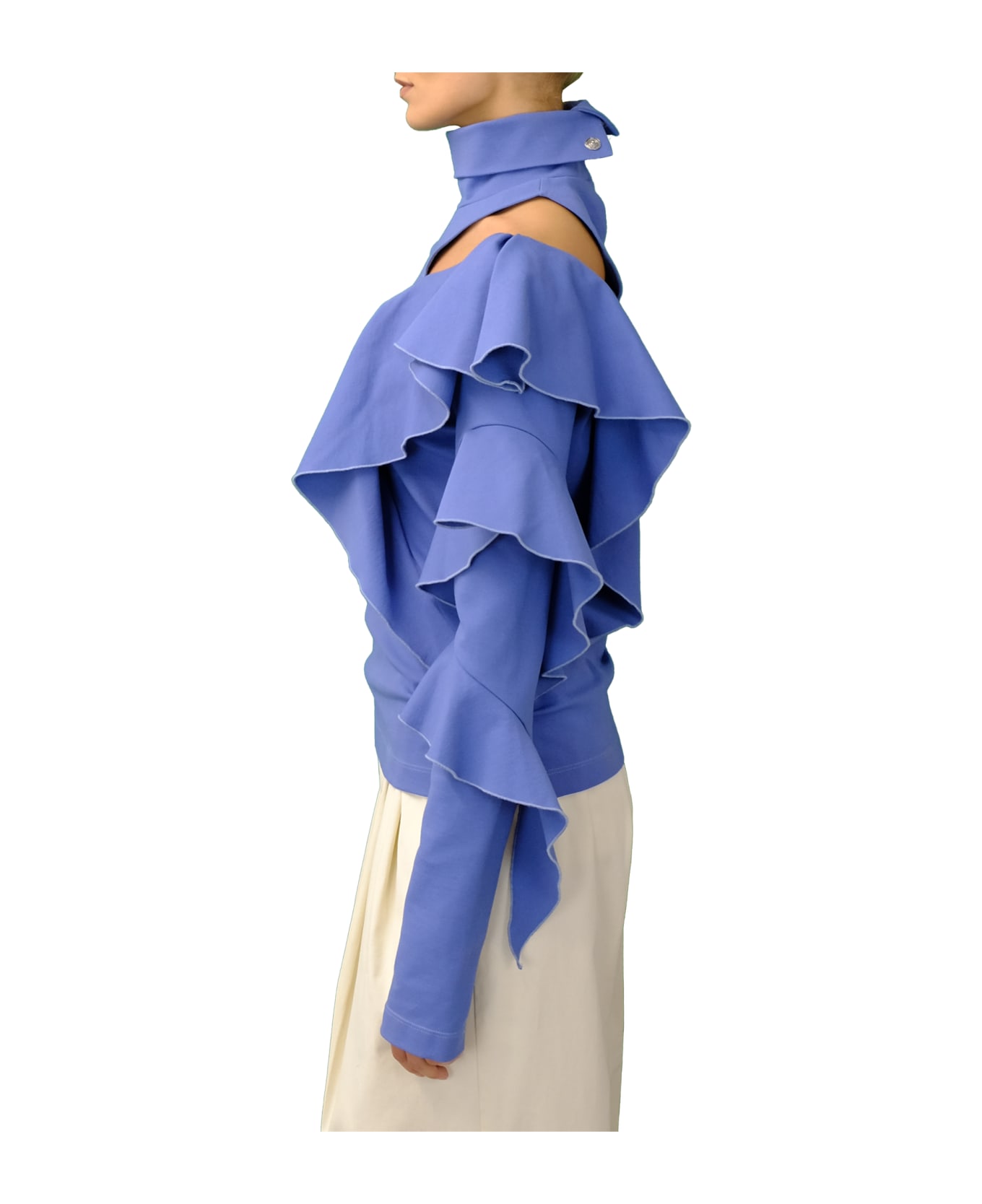 Sara Battaglia Ruffles Top - Light Blue