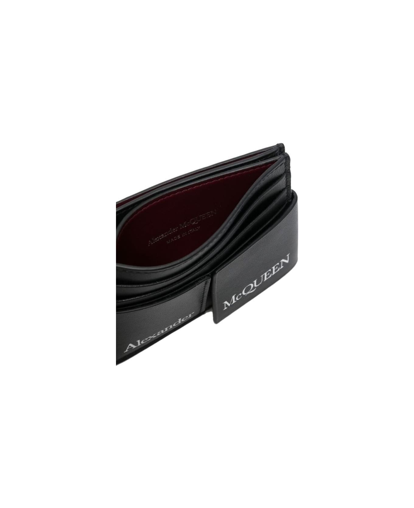 Alexander McQueen Black Double Card-holder With Contrasting Lettering In Leather Man Alexander Mcqueen - Black 財布