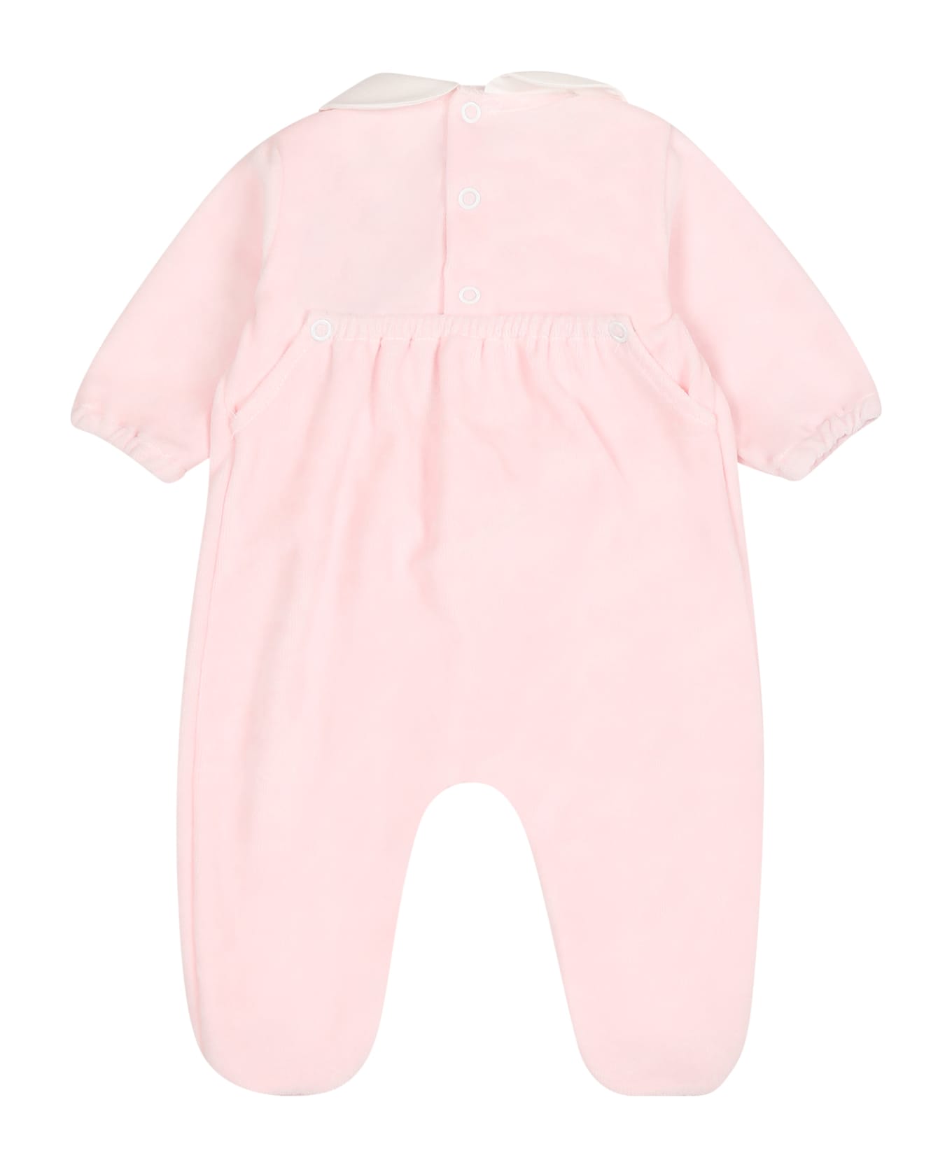Little Bear Pink Babygrow For Baby Girl With Embroidery - Pink ボディスーツ＆セットアップ