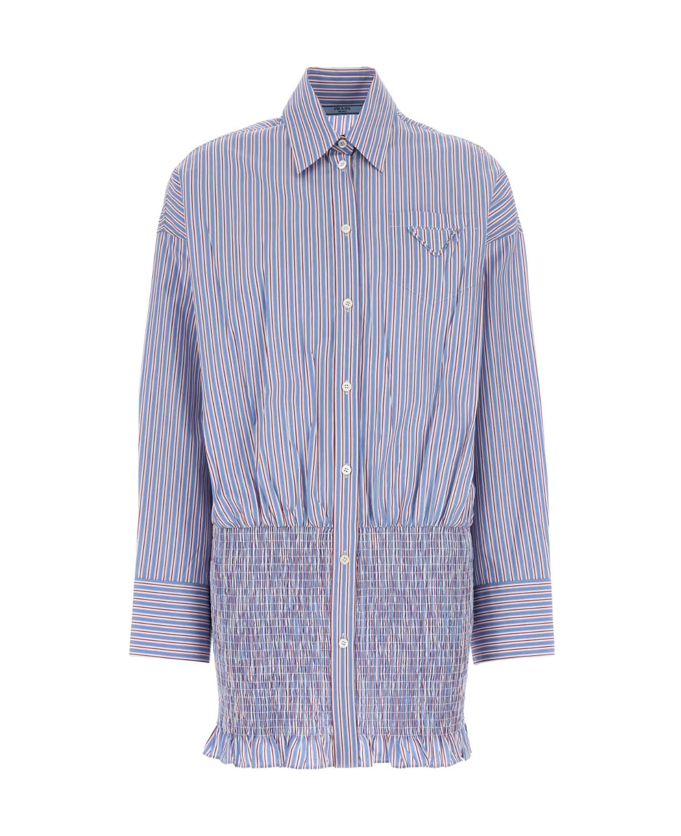 Prada Embroidered Poplin Shirt - AZZURRO