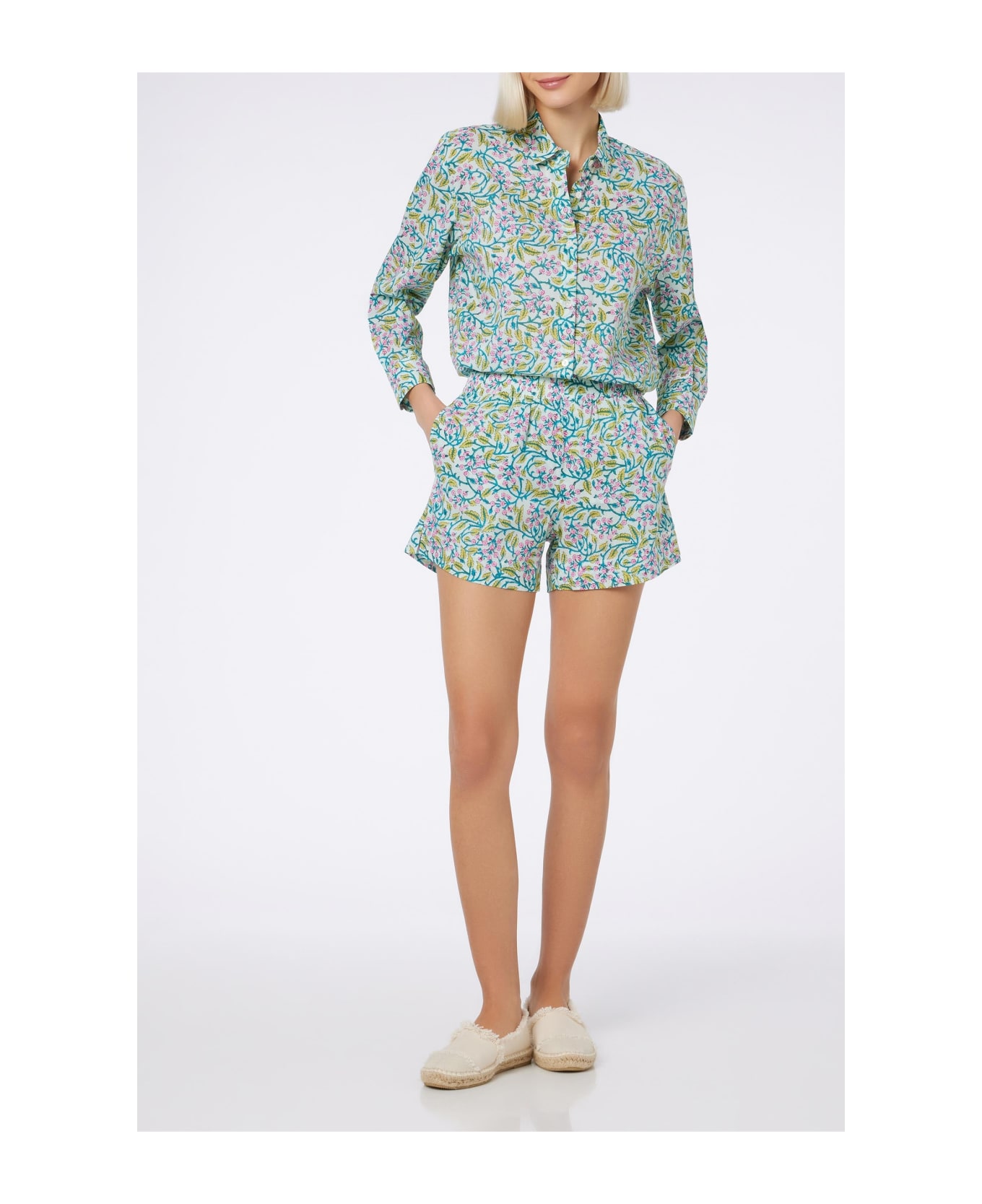 MC2 Saint Barth Woman Cotton Flower Pull Up Shorts Meave - GREEN