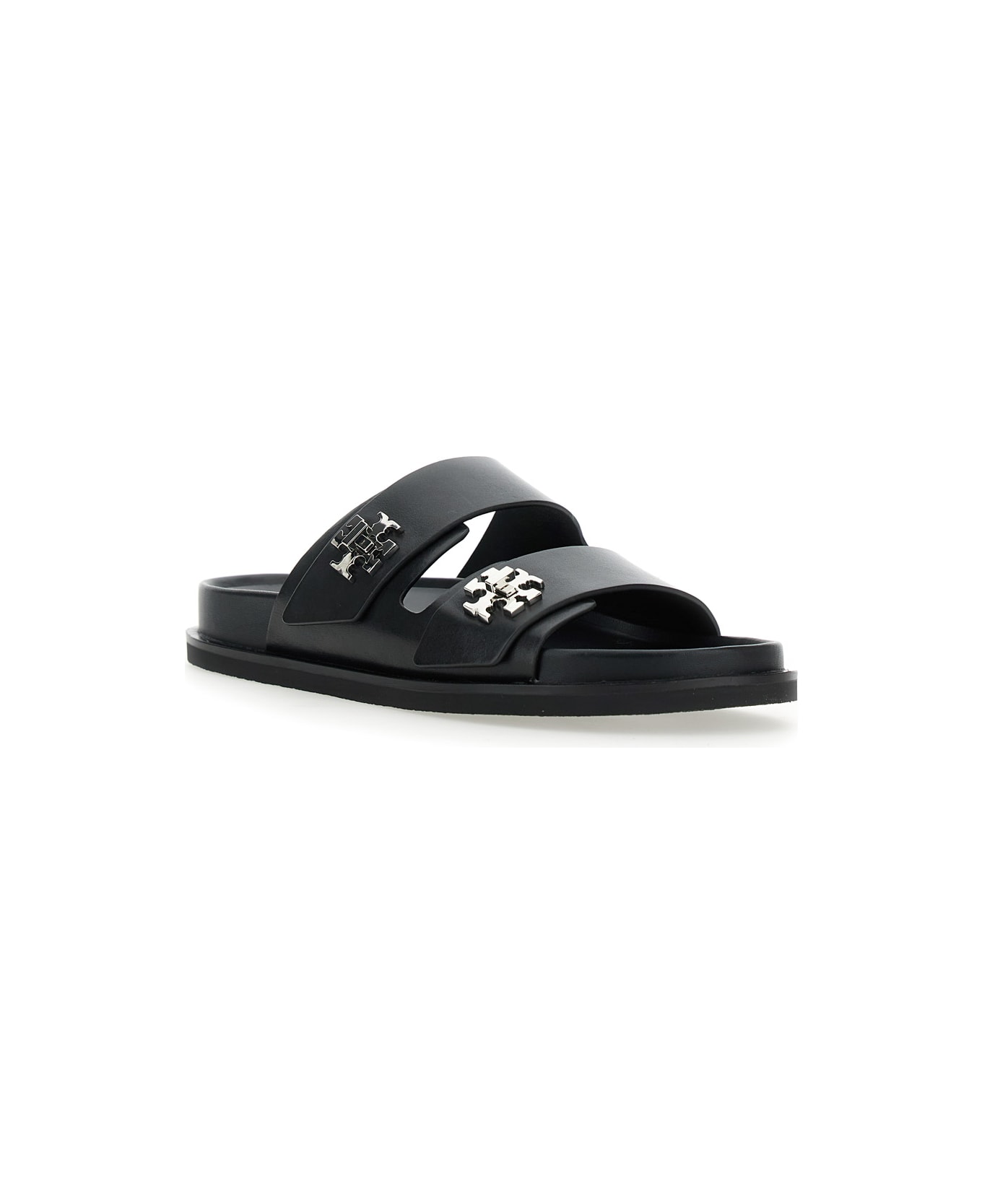Tory Burch Black Leather Slippers - BLACK
