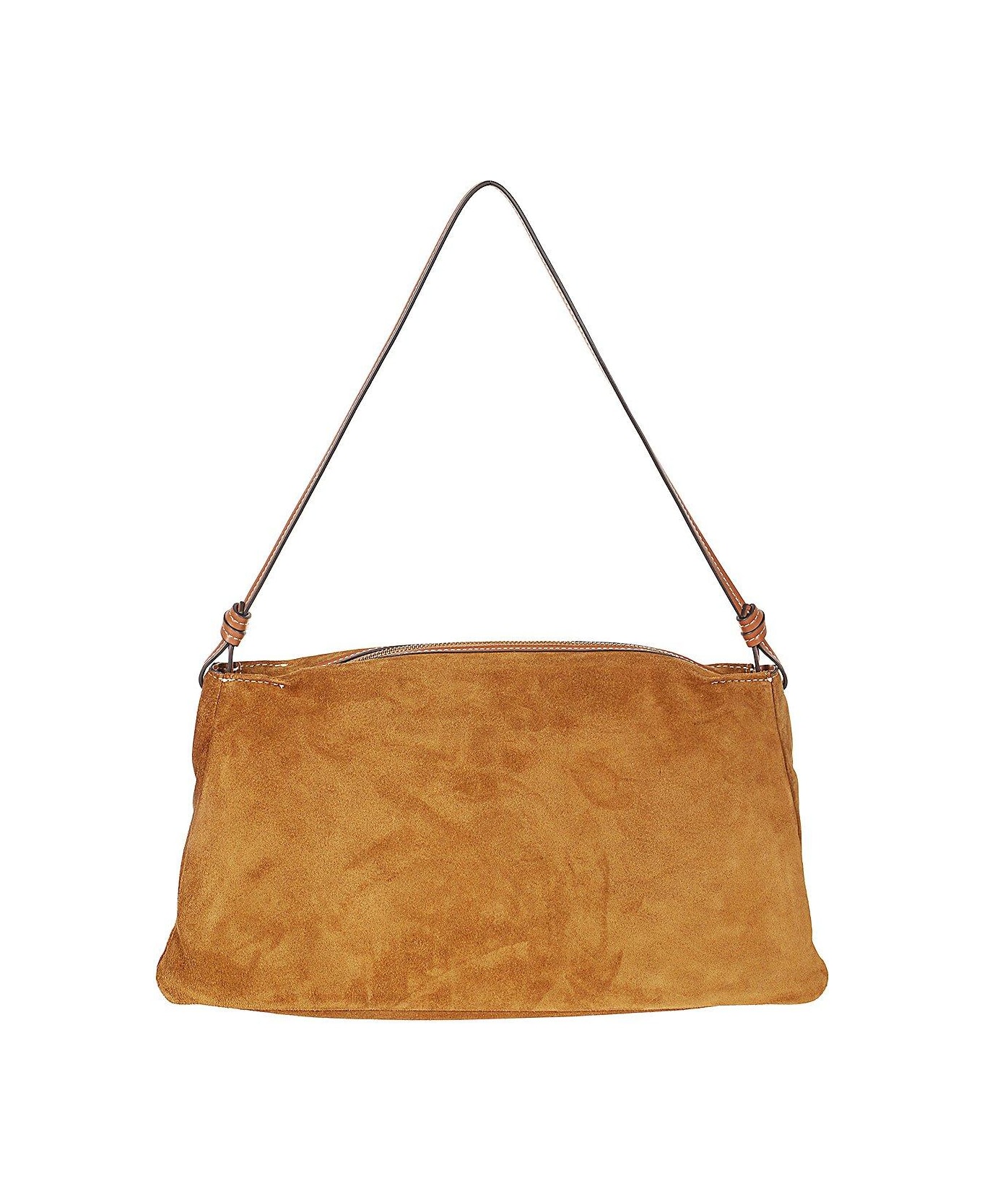STAUD Wally Logo Debossed Shoulder Bag - tan