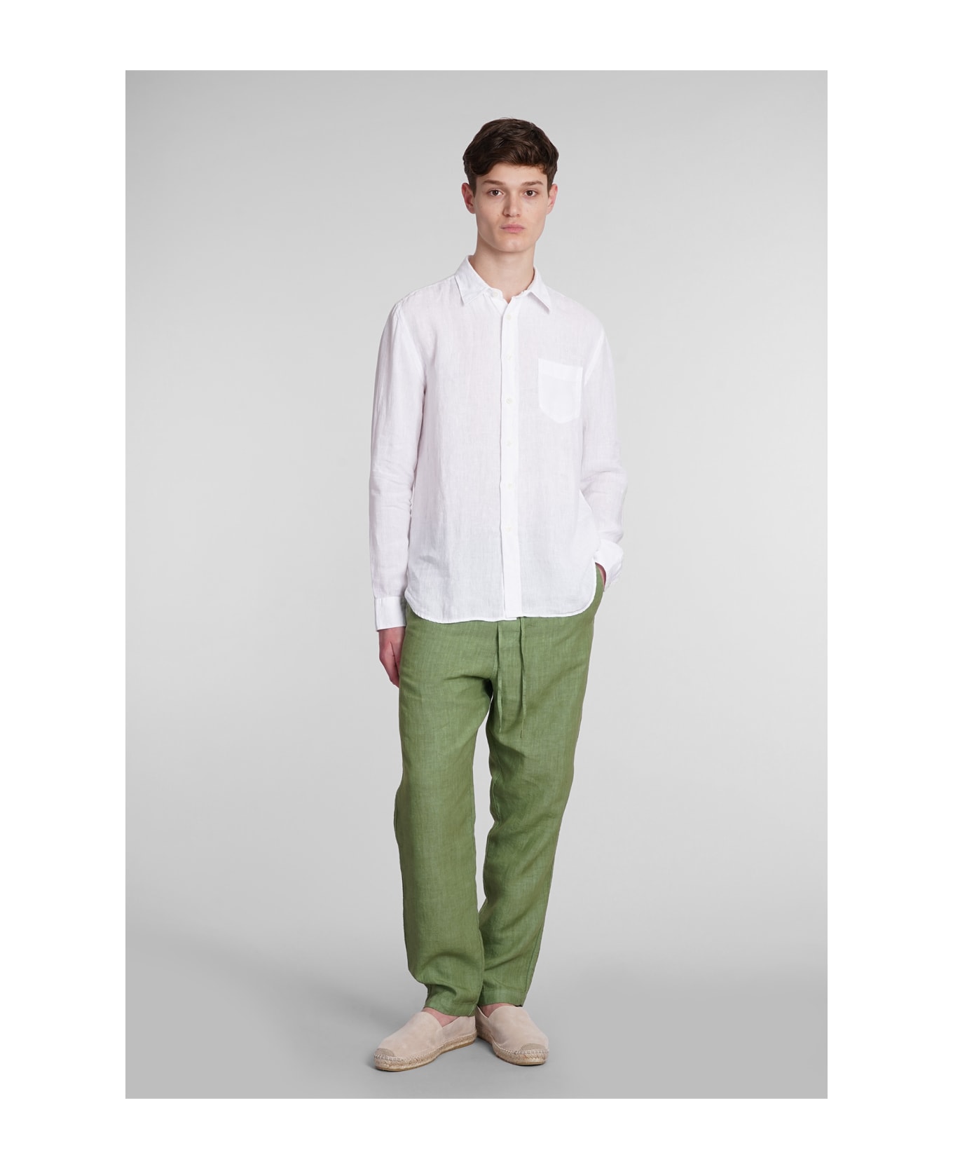 120% Lino Pants In Green Linen