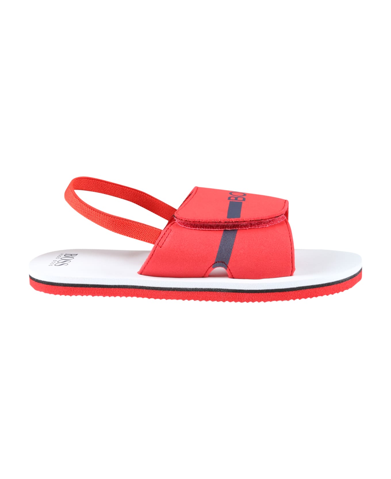 Hugo Boss Red Sandals For Boy With Blue Logo - Red