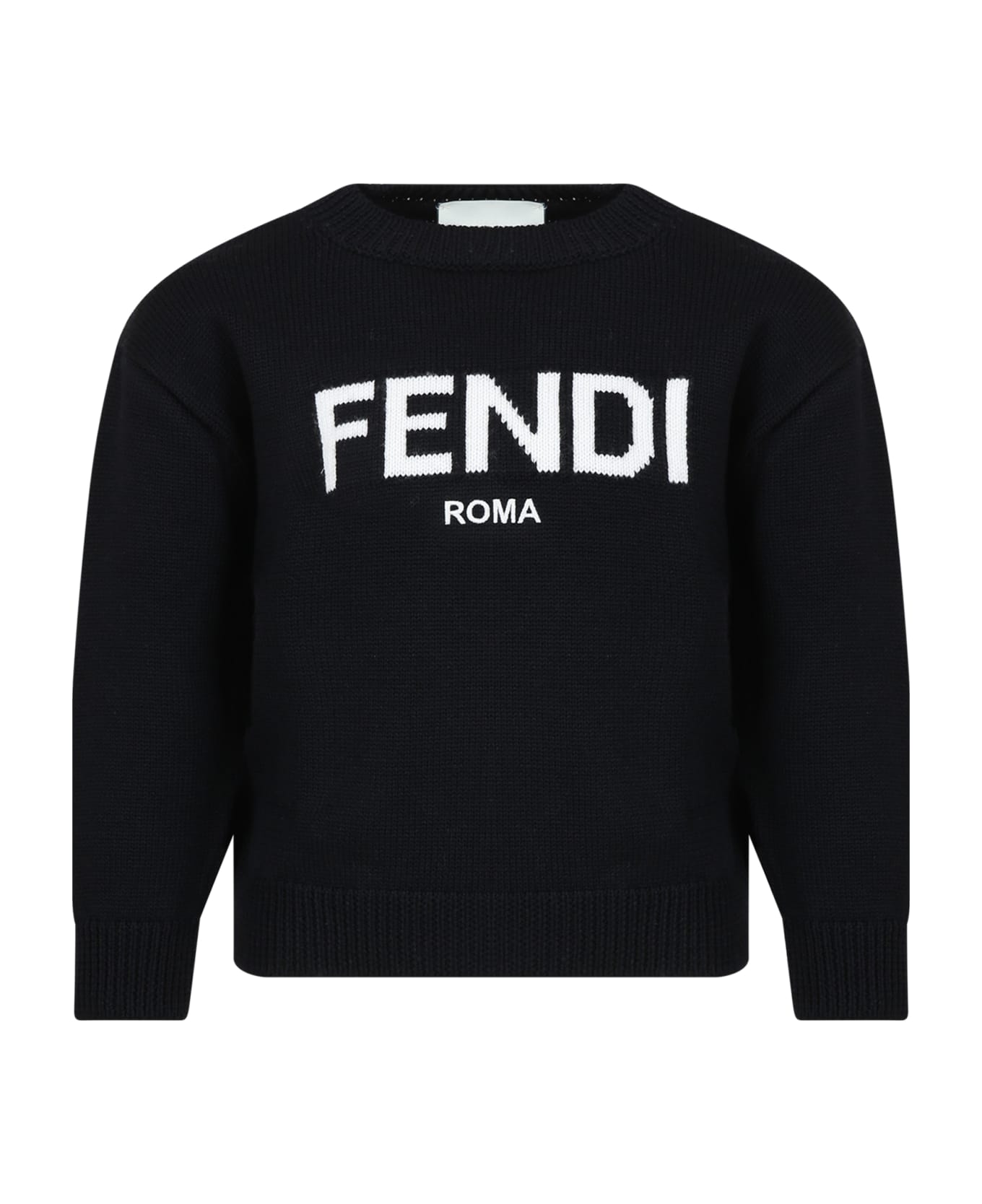 Fendi Black Sweater With Logo For Kids - Nero