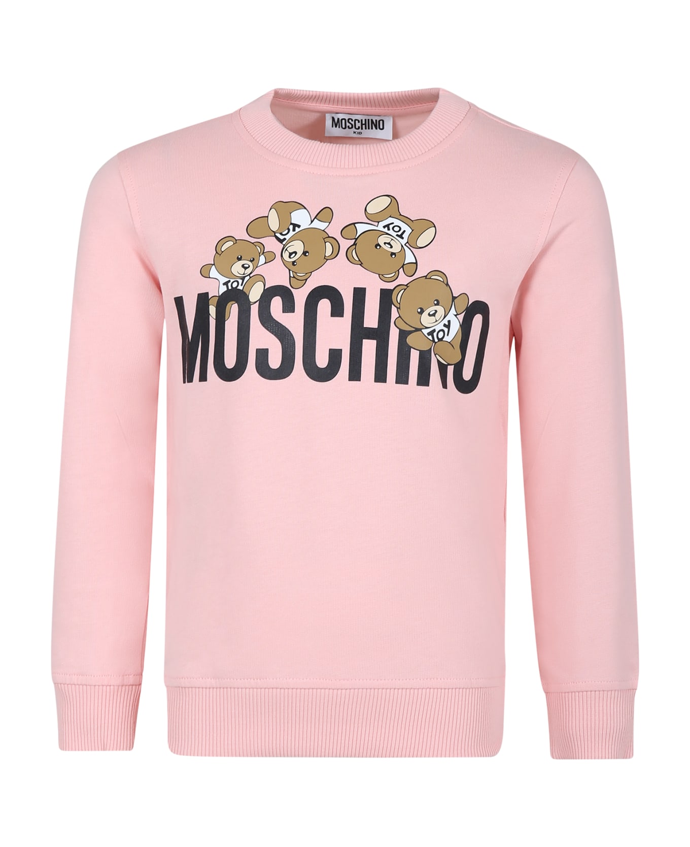 Moschino Pink Sweatshirt For Girl With Teddy Bear And Logo - Pink