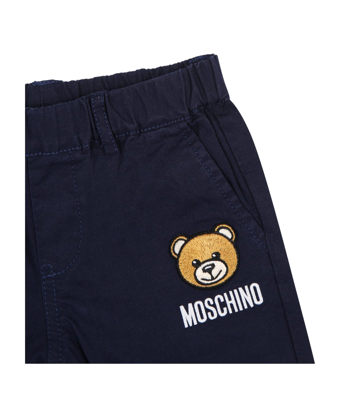 Moschino Blue Trousers For Baby Boy With Teddy Bear And Logo - Blue ボトムス