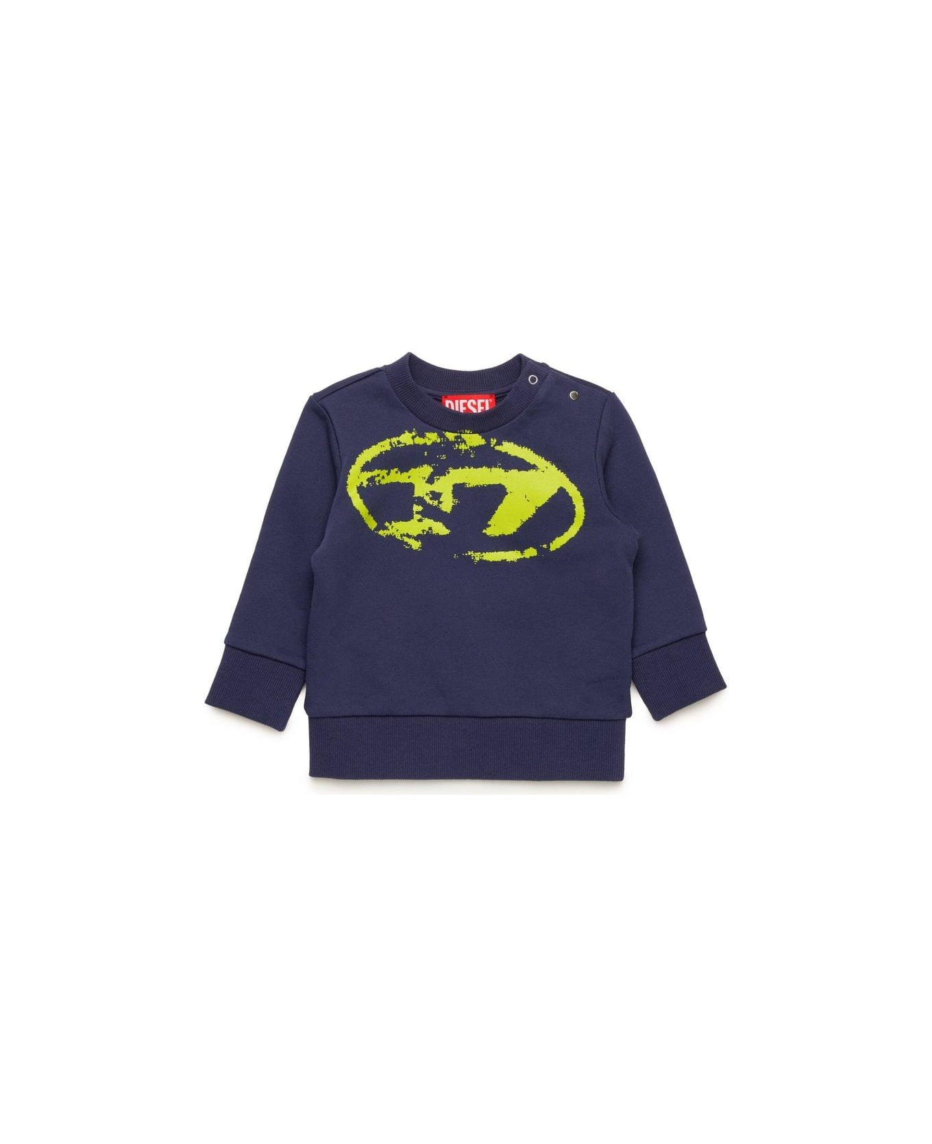 Diesel Oval-d Logo Used-effect Sweatshirt - Blue
