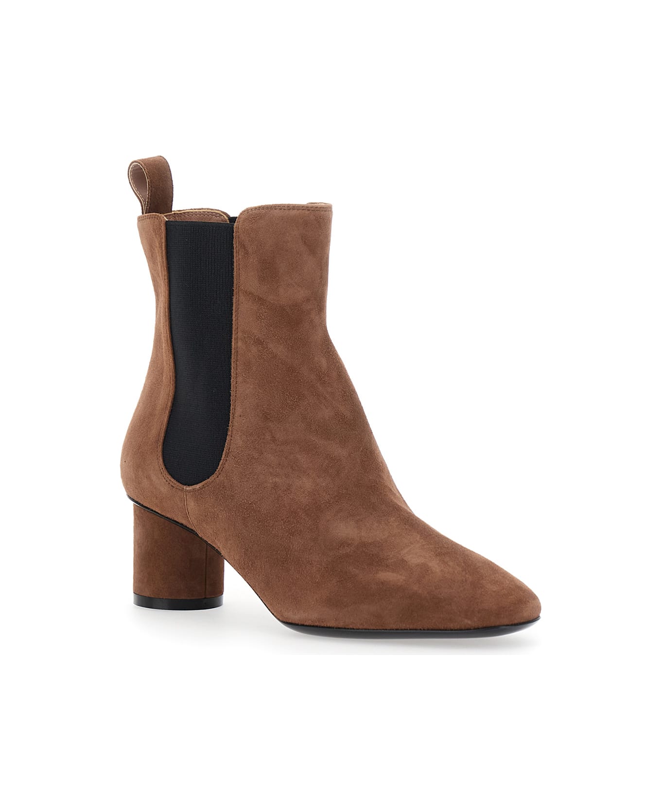 Pollini Brown Ankle Boots With Elastic Side Panel In Suede Woman - Brown