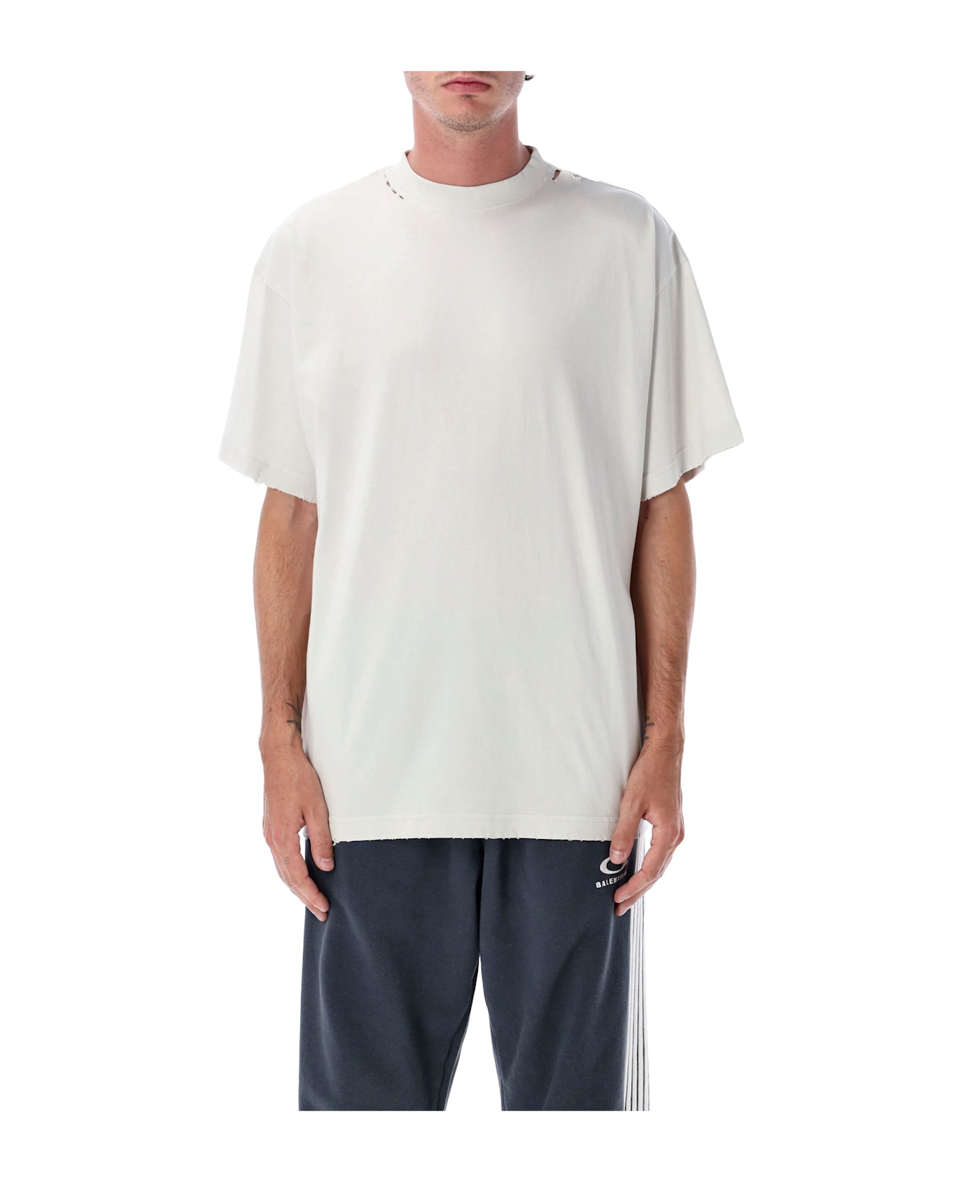 Balenciaga Security Tape Logo T-shirt - DIRTY WHITE/RED