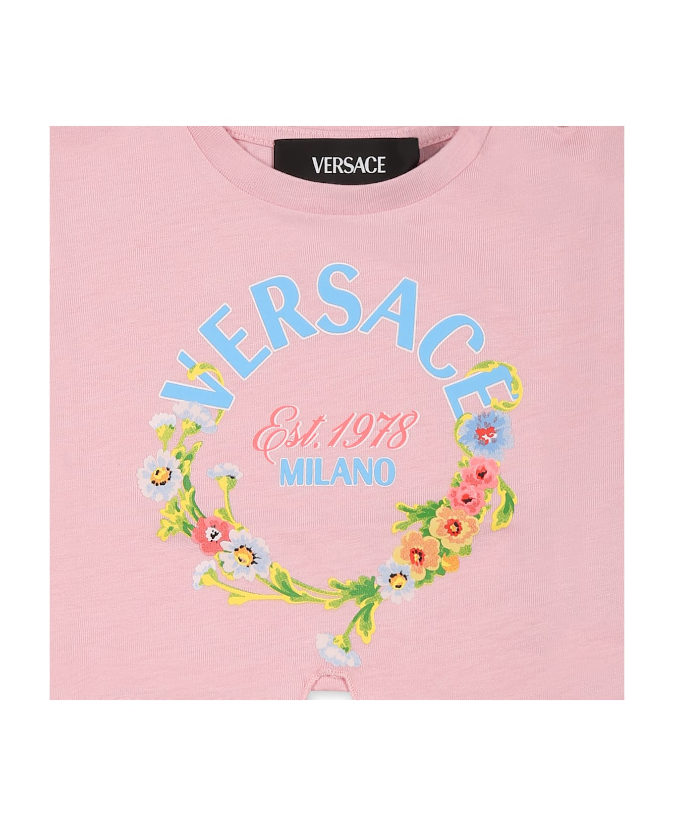 Versace Pink T-shirt For Baby Girl With Logo - Pink