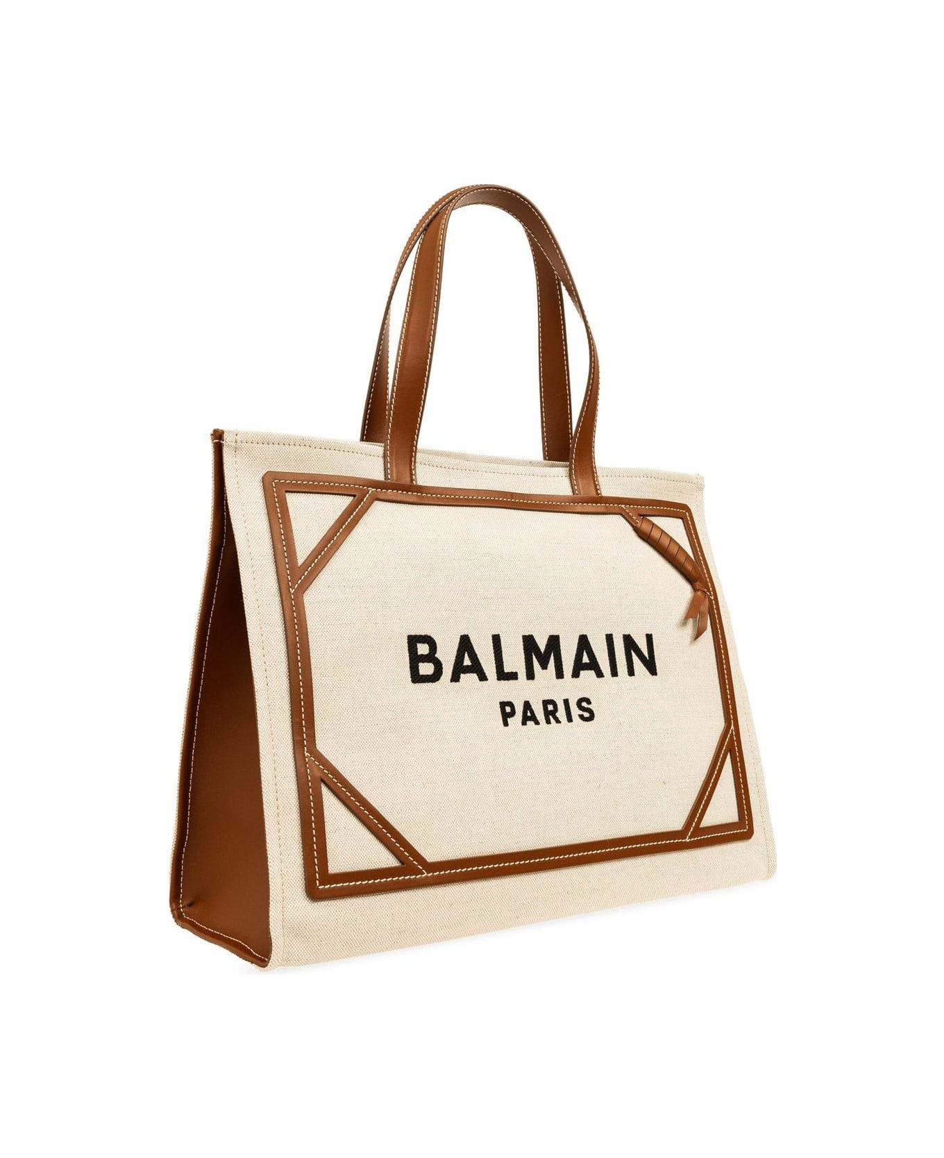 Balmain B-army Logo-embroidered Top Handle Bag - Beige