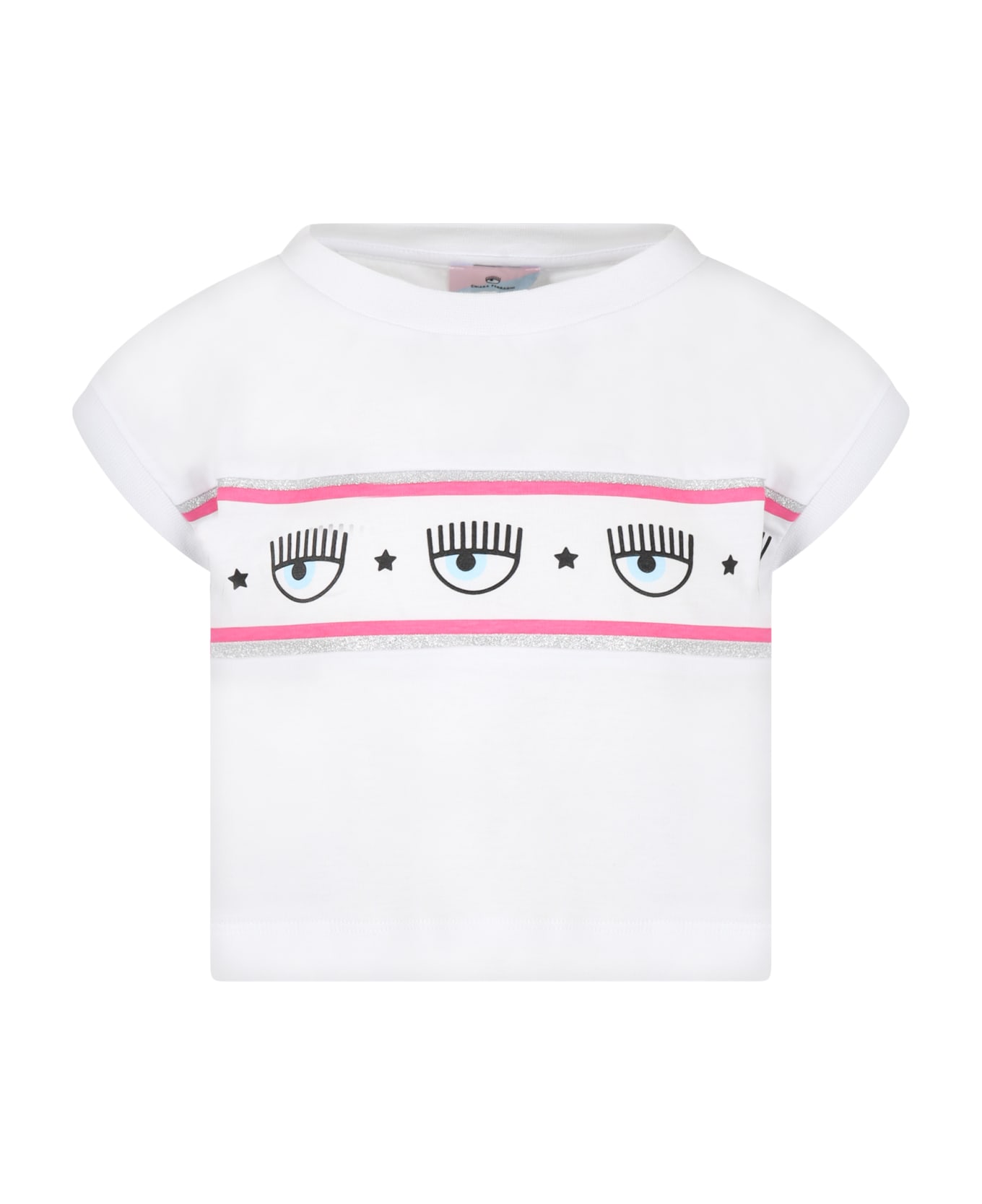 Chiara Ferragni White T-shirt For Girl With Iconic Winks
