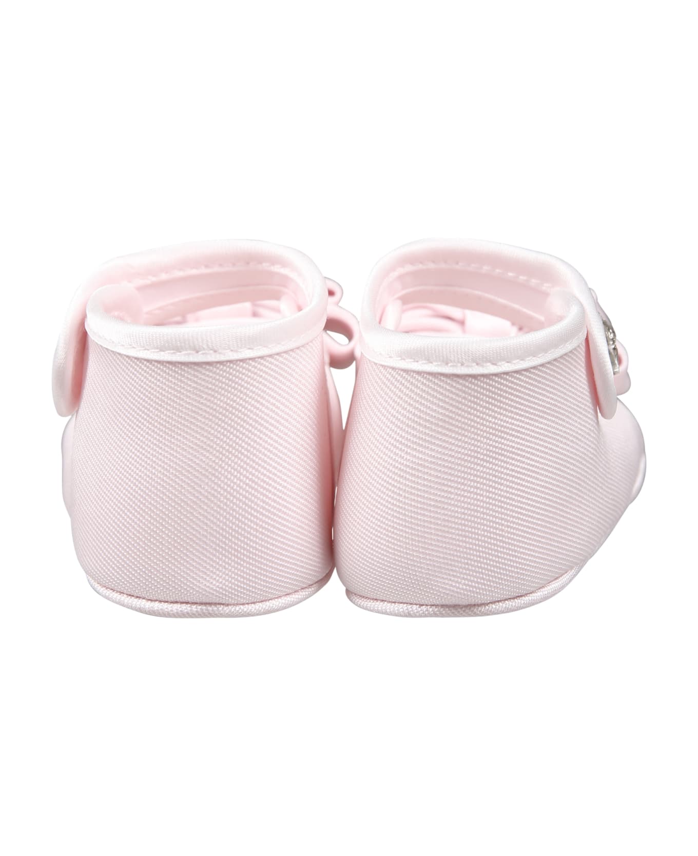 Monnalisa Pink Flat Shoes For Baby Girl With Bow - Pink シューズ