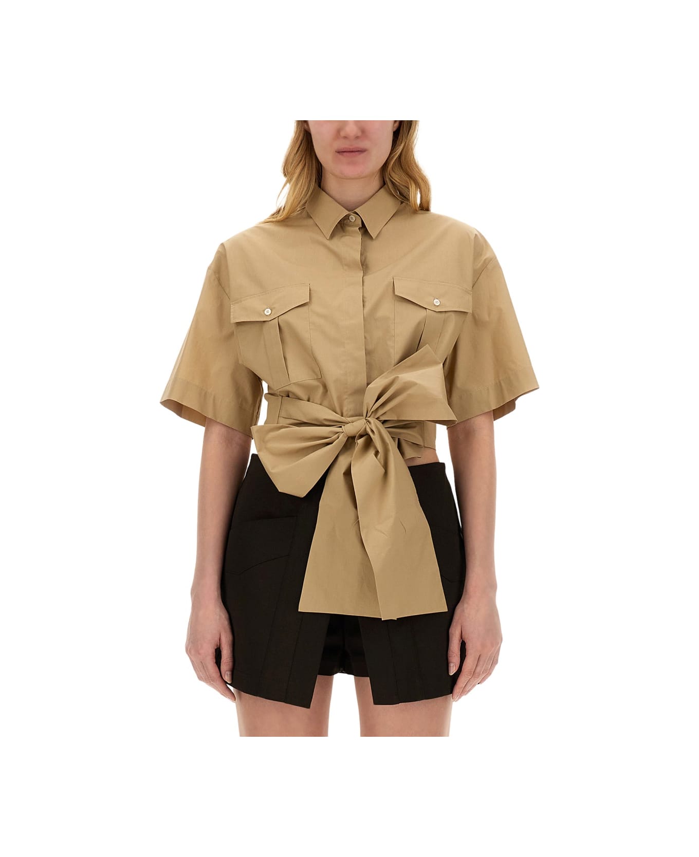 MSGM Shirt With Bow - BEIGE