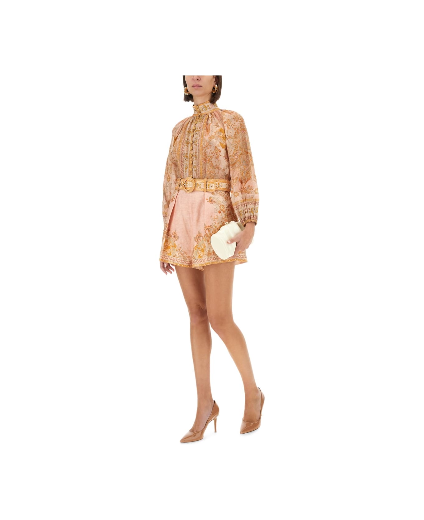 Zimmermann Acacia Tuck Shorts - Crmpnkmul Cream/pink Multi