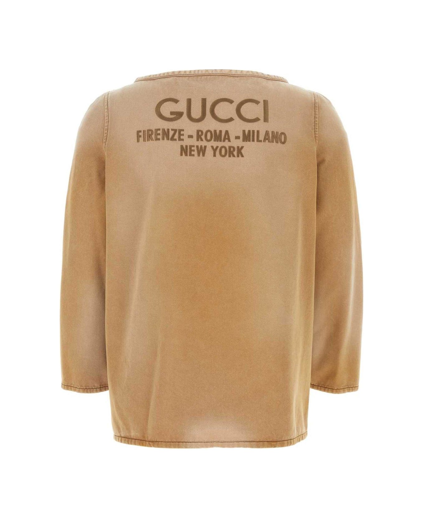 Gucci Embroidered Denim T-shirt - Brown