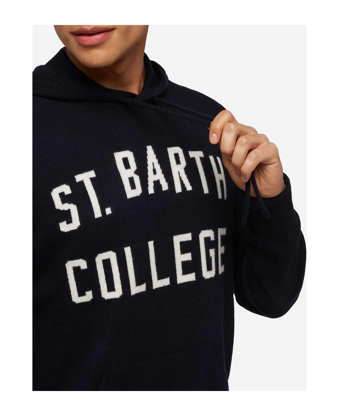MC2 Saint Barth Blended Cashmere Hooded Sweater Wood - BLUE