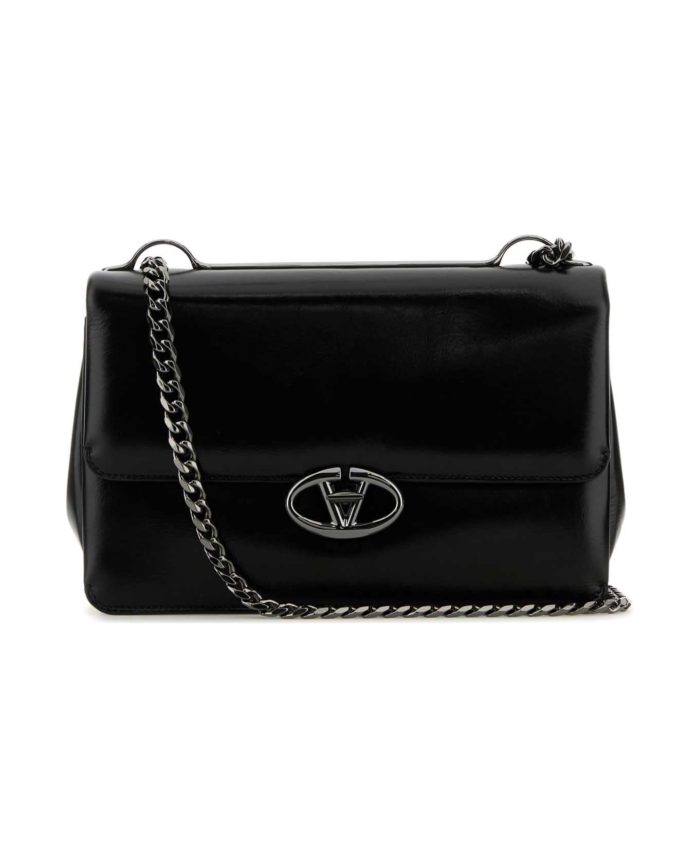 Valentino Garavani Black Leather Medium Vlogo Shoulder Bag - NERO