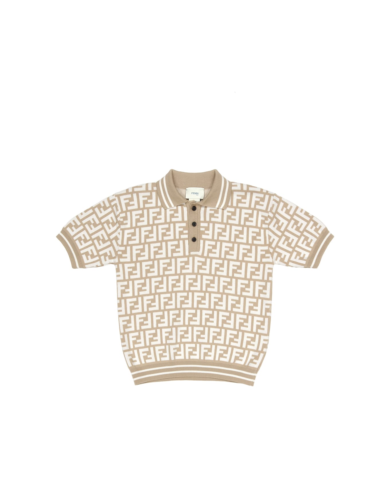 Fendi Beige And White Polo Shirt With Monogram Motif - Brown