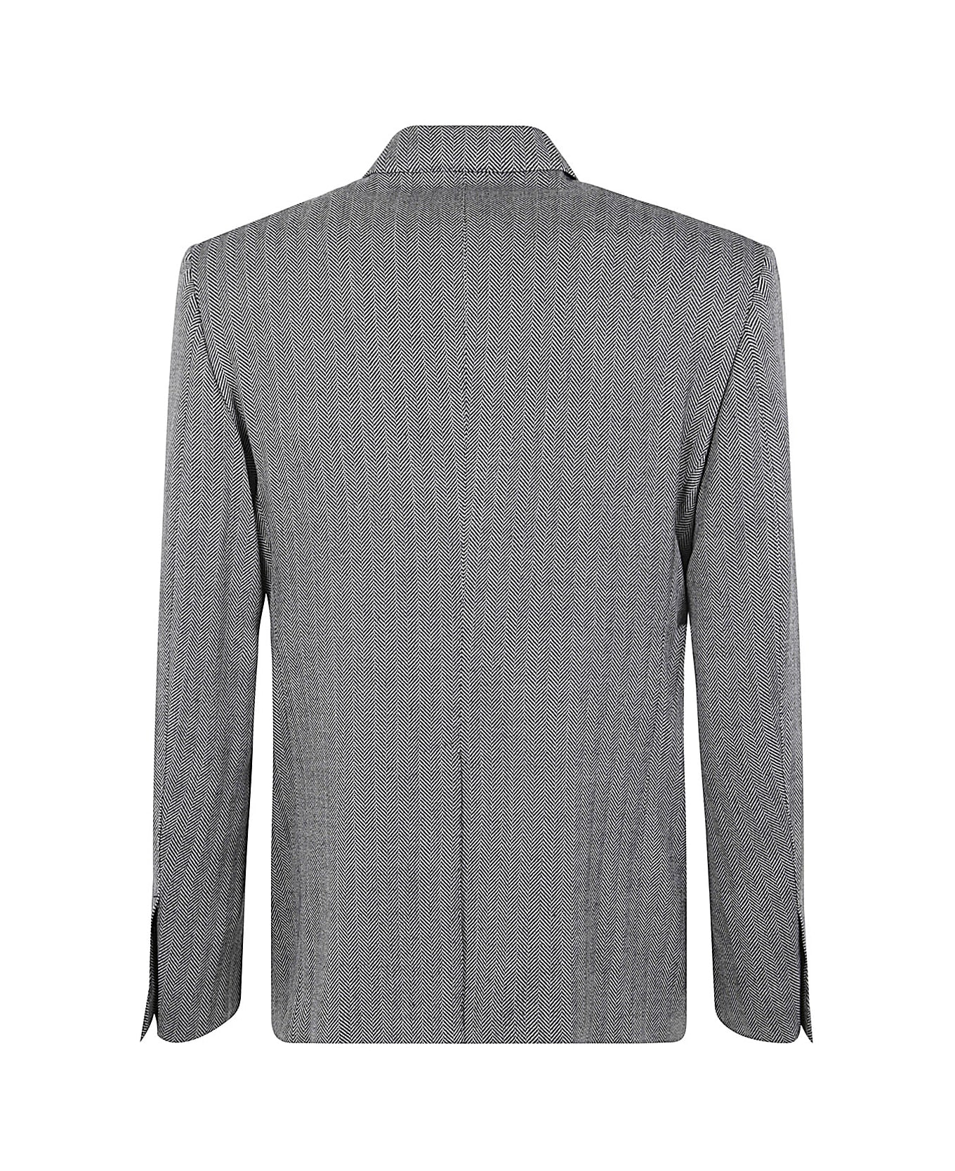 Tom Ford Wool Silk Linen Herringbone Shelton Jacket - Zawbl Combo White Black