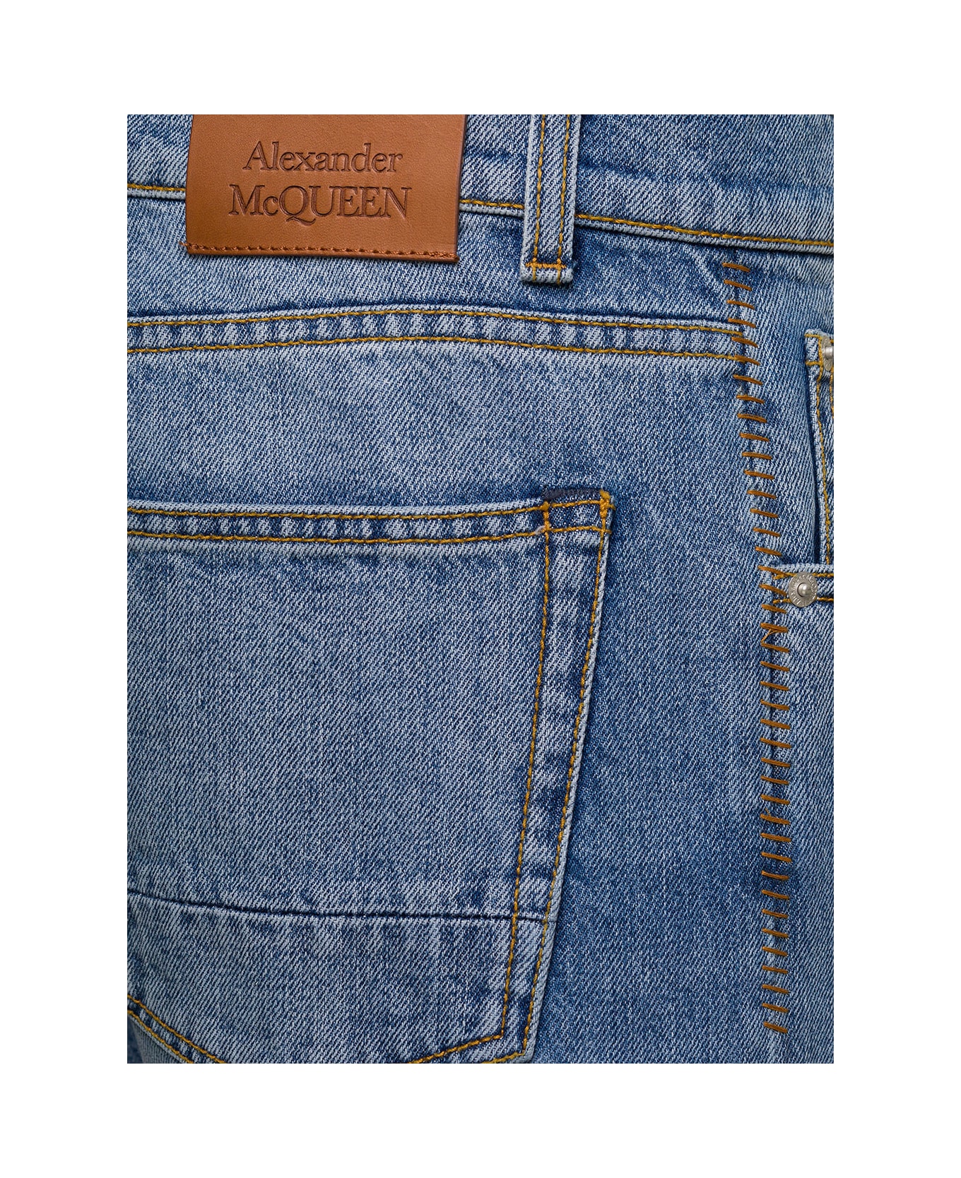 Alexander McQueen Light Blue Straight Five-pockets Jeans In Cotton Denim Man - Blu デニム