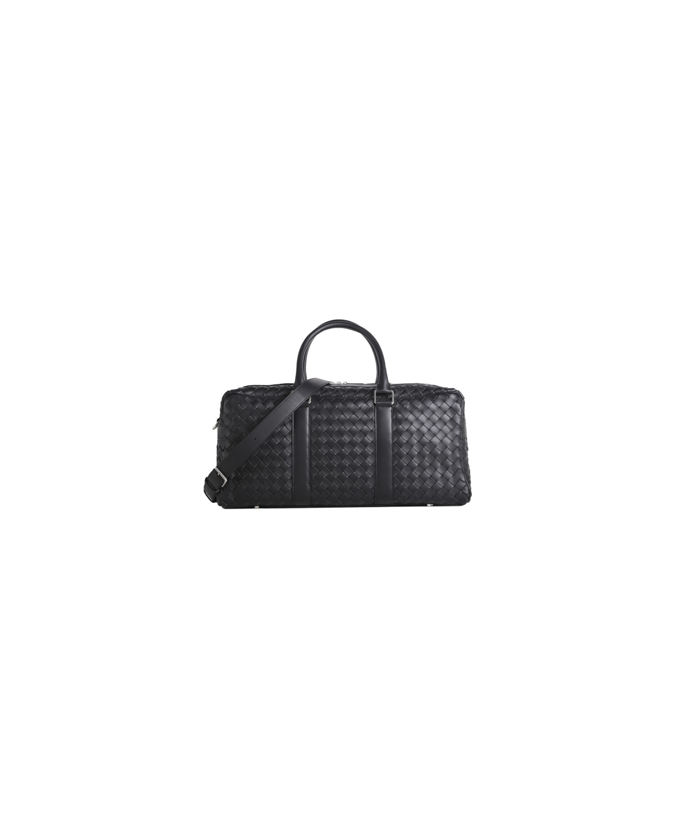Bottega Veneta Intreccio Sporty Bag In Leather - Black-silver