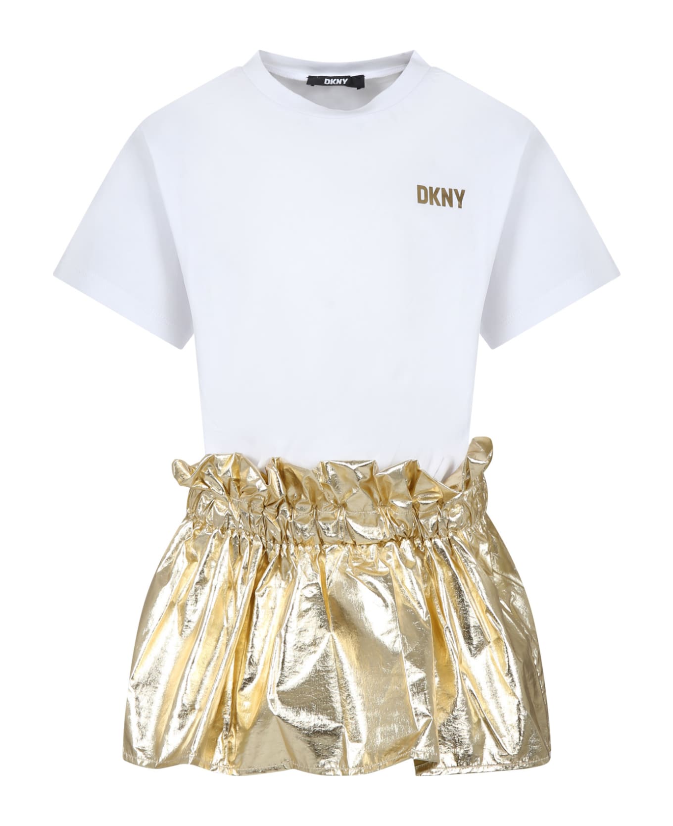 DKNY Casual White Dress For Girl With Logo - White