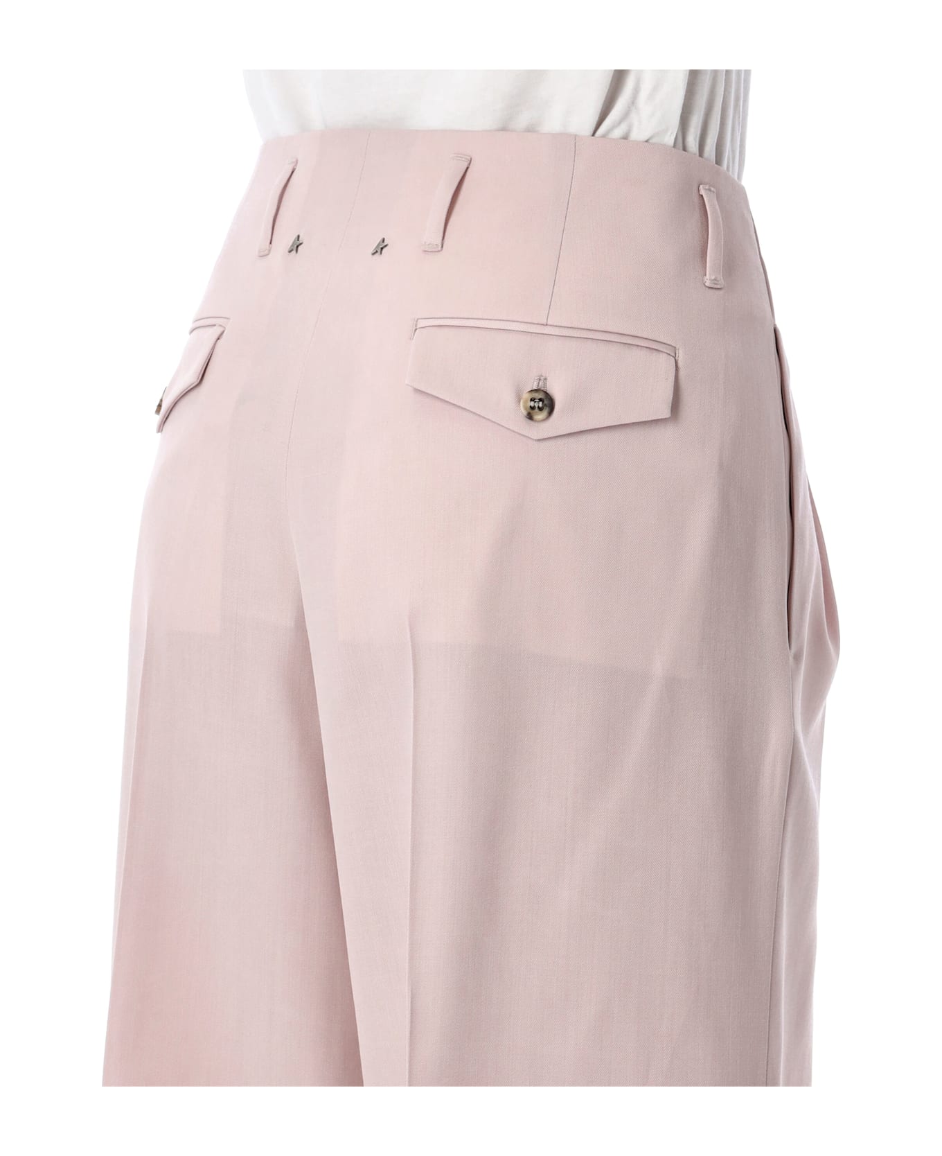 Golden Goose Pink Pants With Front Pences And Rear Logo Charm Detail In Wool - SHADOW PINK
