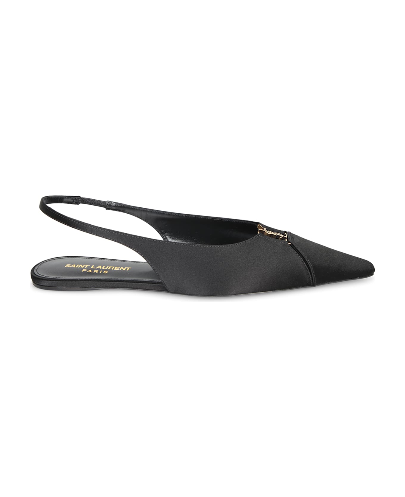 Saint Laurent Sharon Black Satin Slingback Sandal - Black