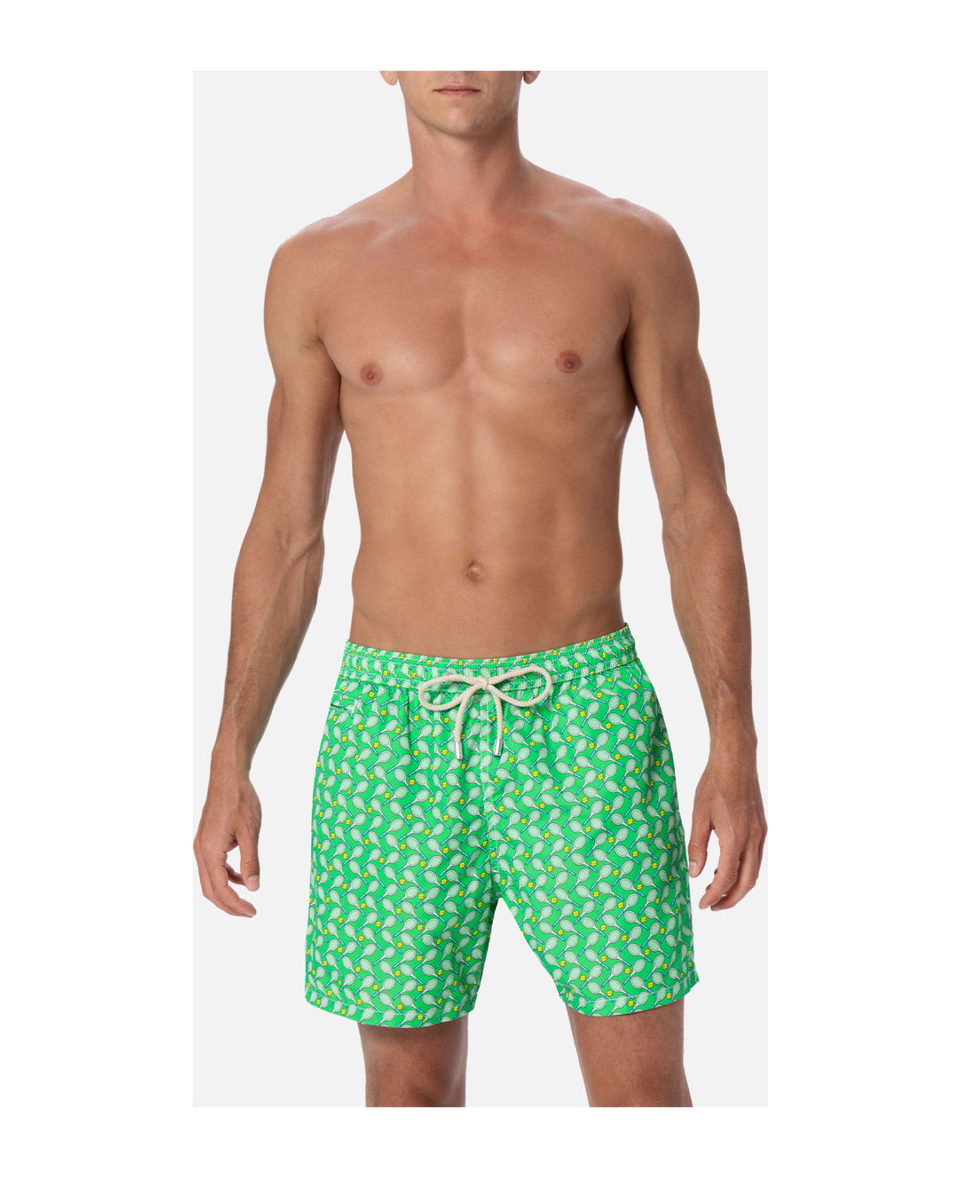 MC2 Saint Barth Man Lightweight Fabric Swim-shorts Lighting Micro Fantasy With Tennis Print - GREEN