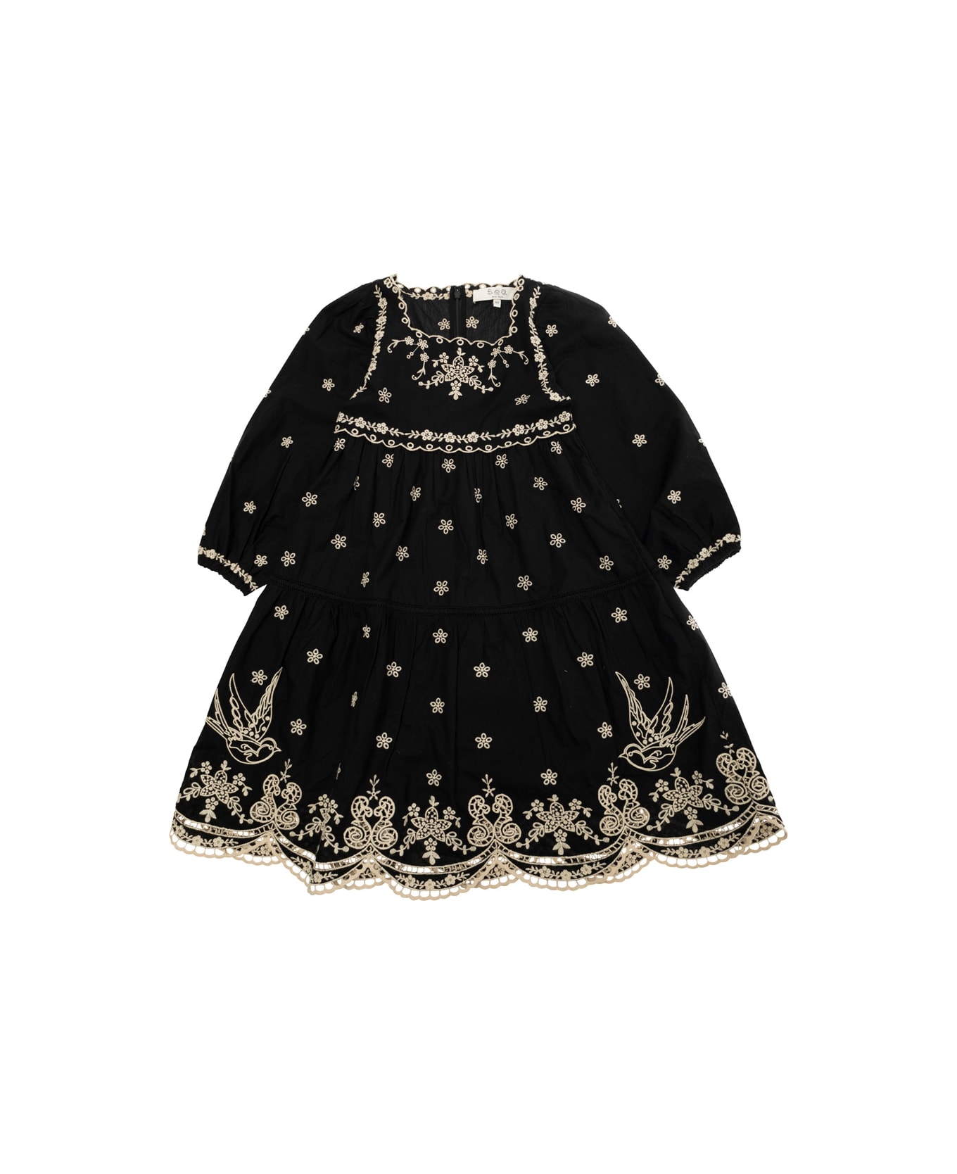 Sea New York 
kingsley
 Black Dress With All-over Embroidery In Cotton Girls - Black