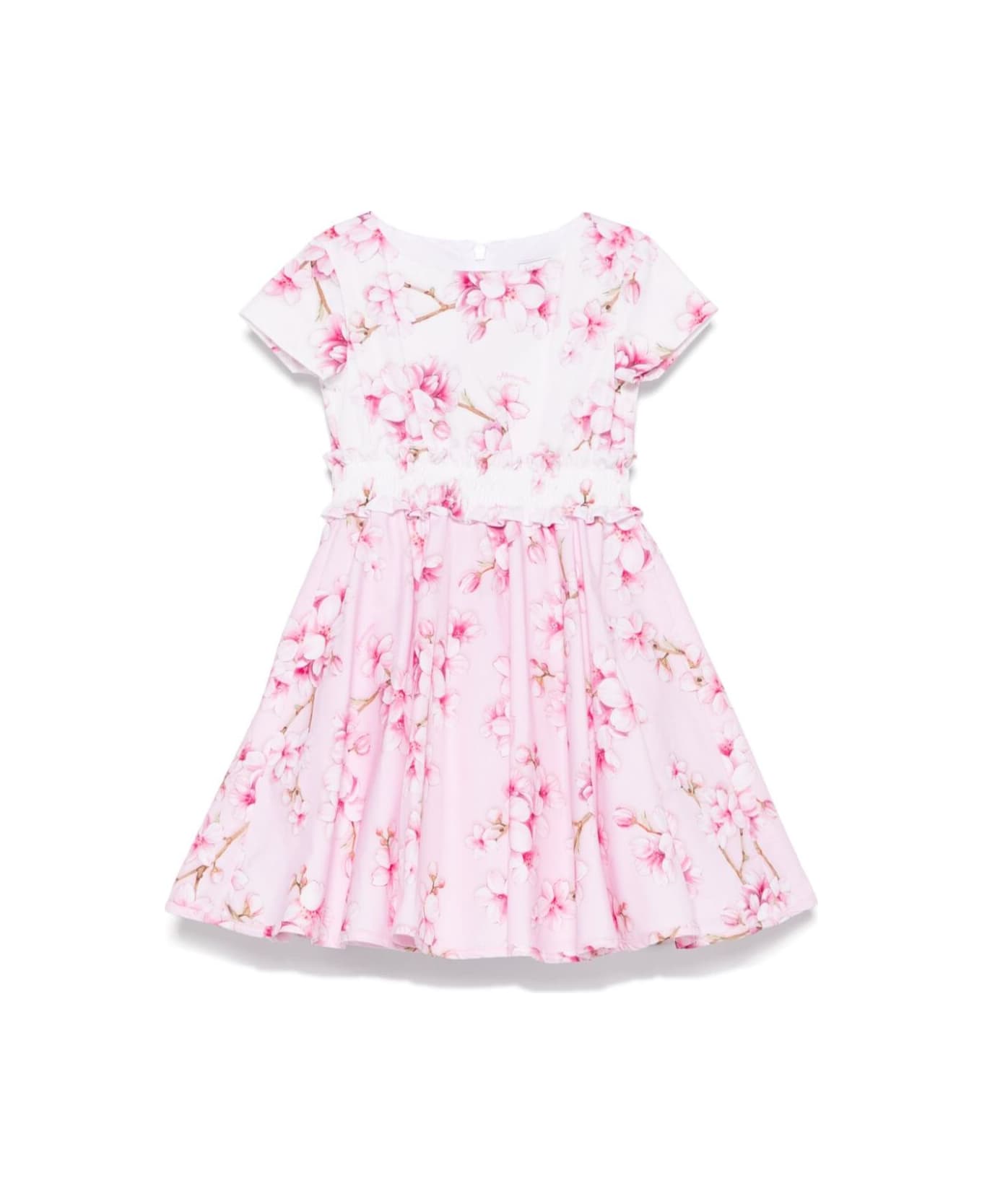 Monnalisa Multicolor Dress With Tulle Skirt And All-over Floral Print In Cotton Girl - Pink