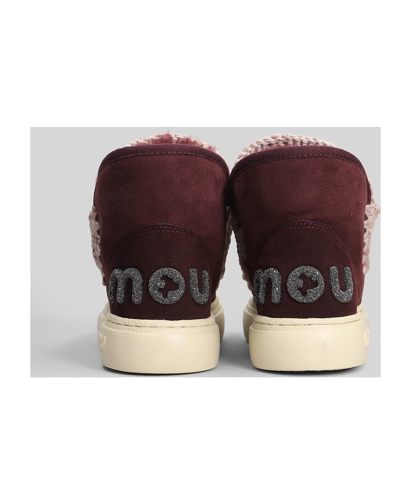 Mou Eskimo Sneaker Bold Low Heels Ankle Boots In Bordeaux Suede - bordeaux