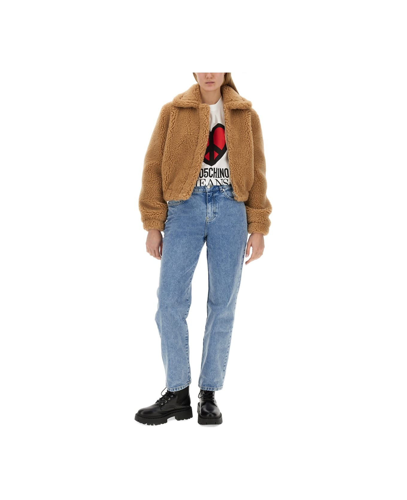 M05CH1N0 Jeans Furry Effect Jacket - BEIGE